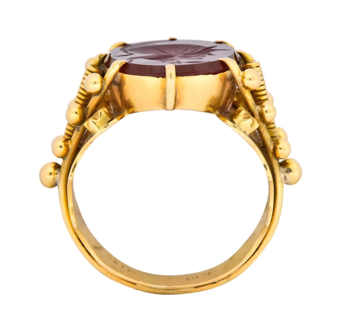 Art Nouveau Carnelian Intaglio 18 Karat Gold Greek Warrior Signet Ring - Image 7