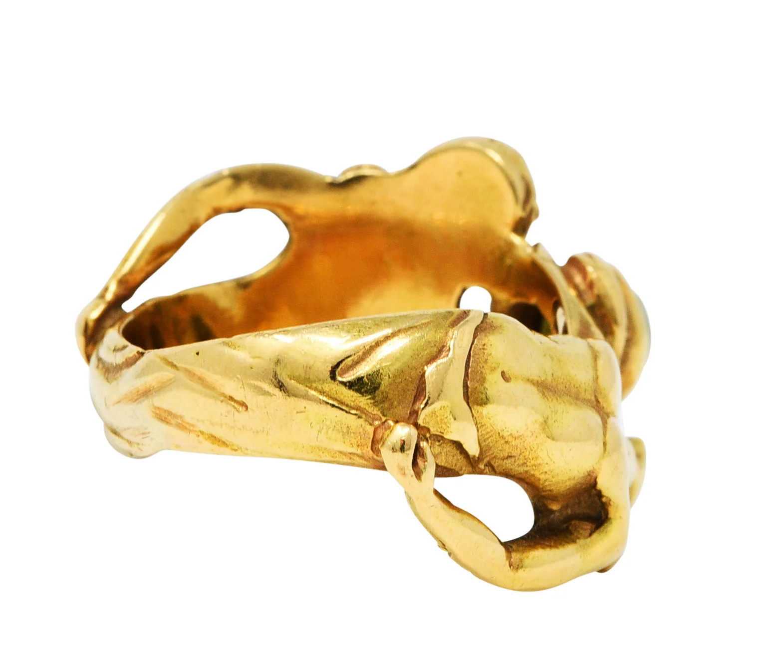 Art Nouveau Cat's Eye Chrysoberyl 18 Karat Gold Unisex Figural Band Ring - Image 3