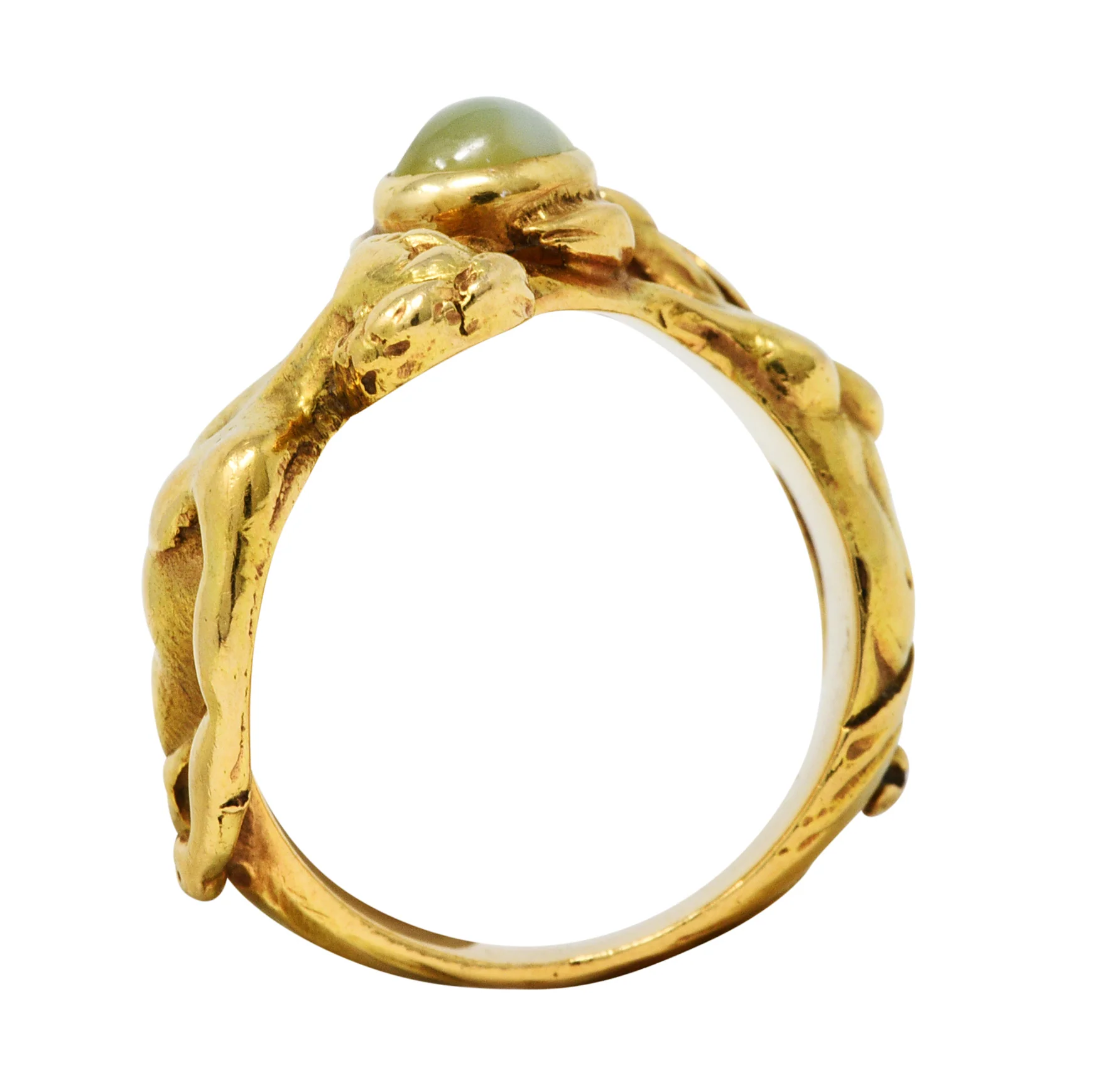 Art Nouveau Cat's Eye Chrysoberyl 18 Karat Gold Unisex Figural Band Ring - Image 7