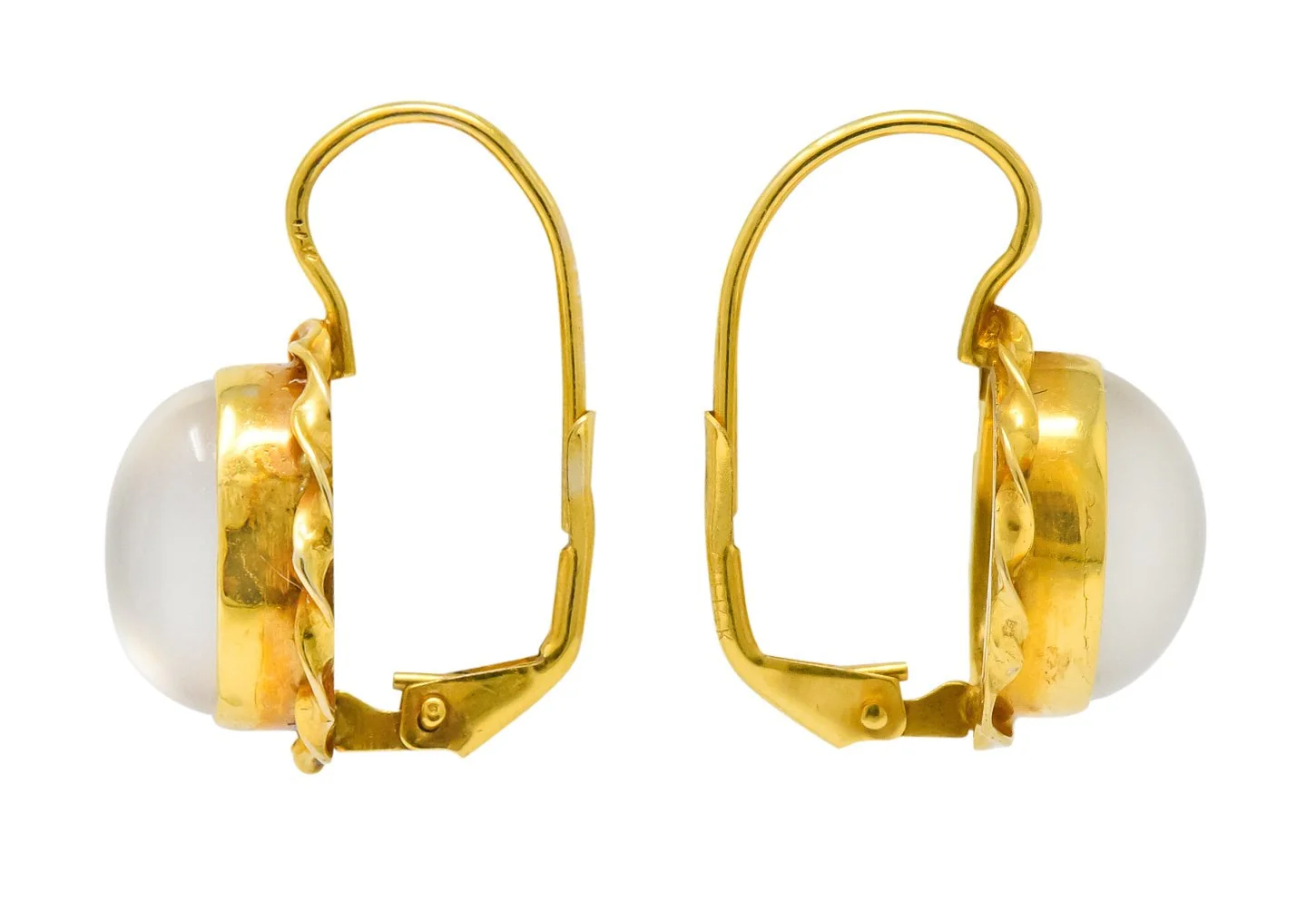 Art Nouveau Cats Eye Moonstone Cabochon 14 Karat Yellow Gold Earrings - Image 3