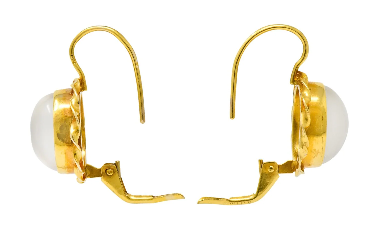 Art Nouveau Cats Eye Moonstone Cabochon 14 Karat Yellow Gold Earrings - Image 4