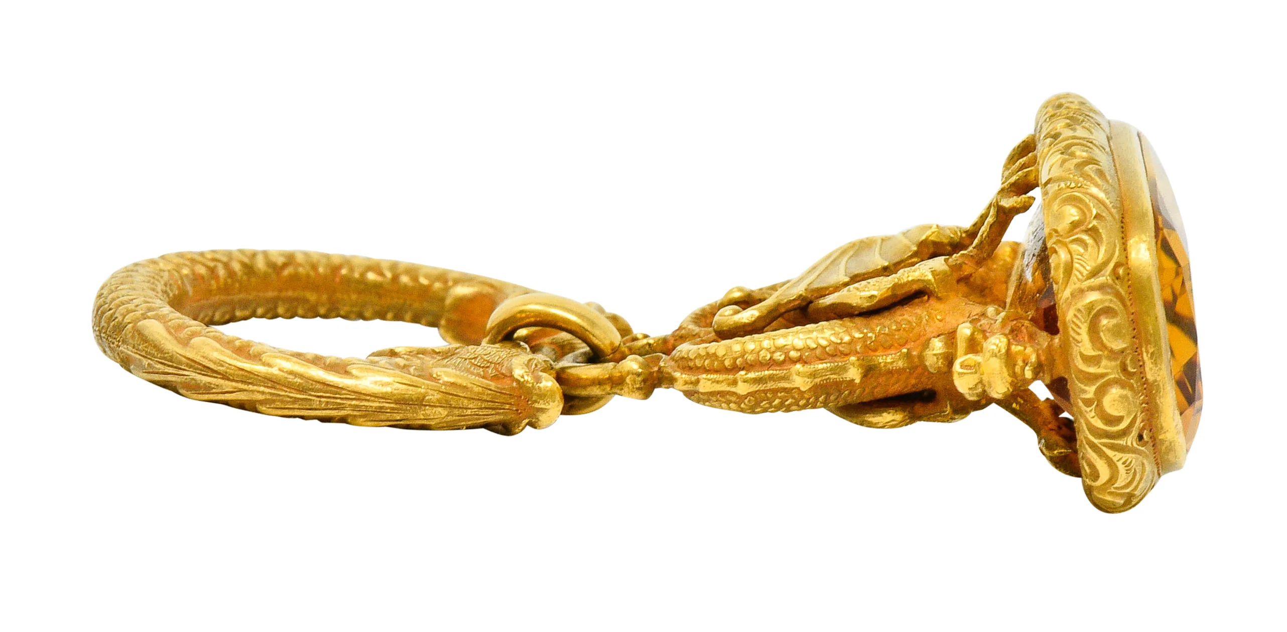 Art Nouveau Citrine 14 Karat Gold Sea Serpent Dragon Fob Pendant - Image 9