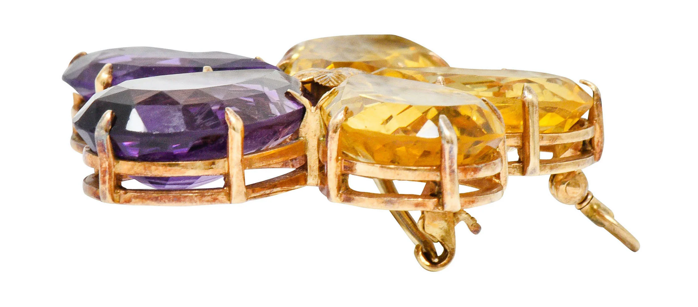 Art Nouveau Citrine Amethyst 14 Karat Rose Gold Flower Pendant Brooch - Image 10