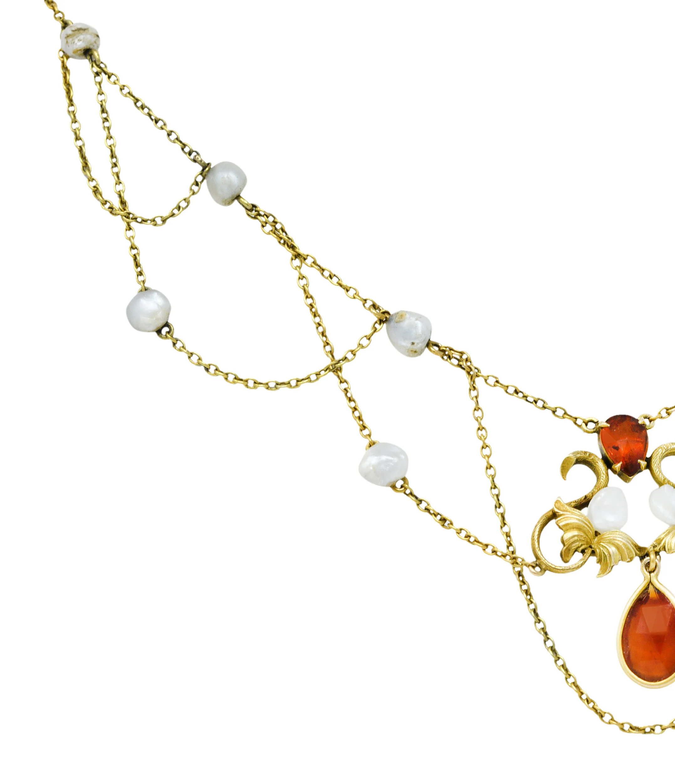 Art Nouveau Citrine Baroque Pearl 14 Karat Gold Swag Necklace - Image 6