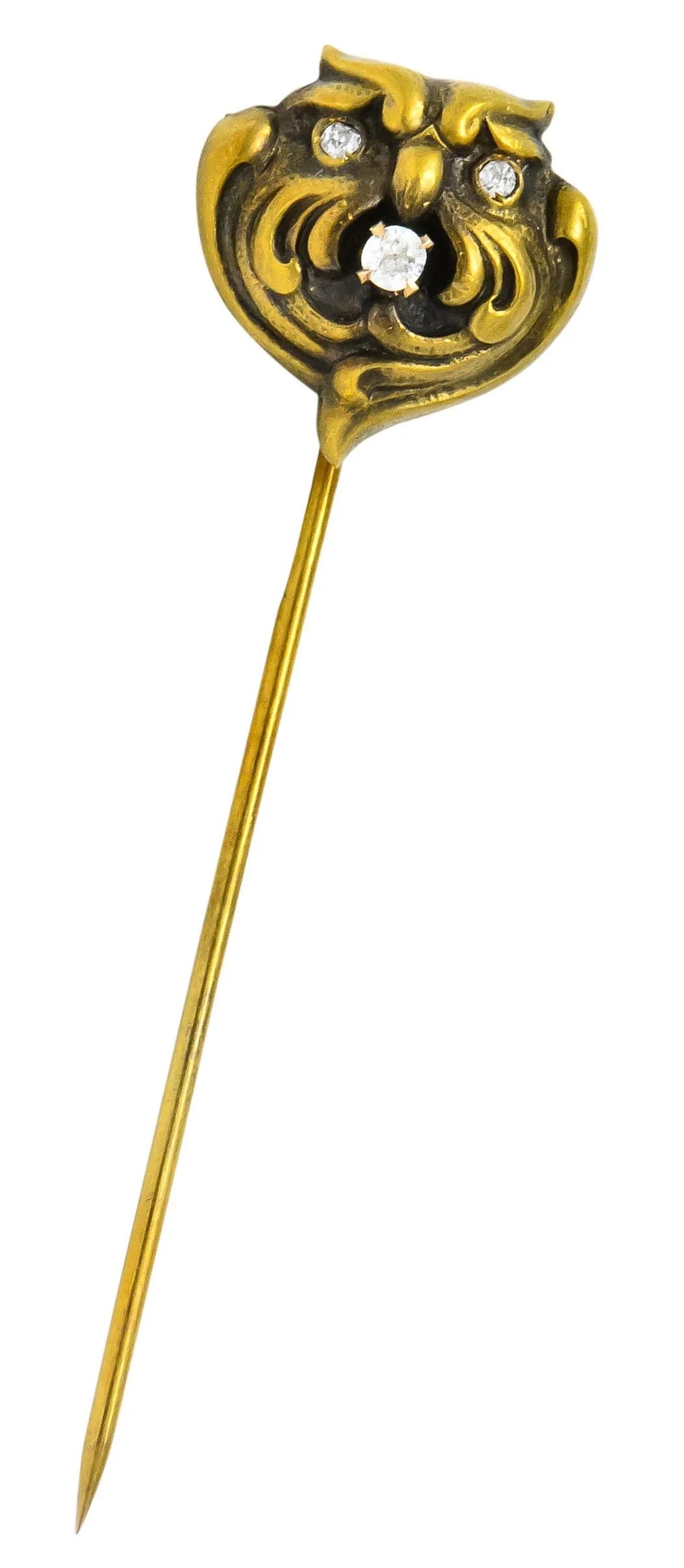 Art Nouveau Diamond 10 Karat Gold Stylized Owl Stickpin - Image 6
