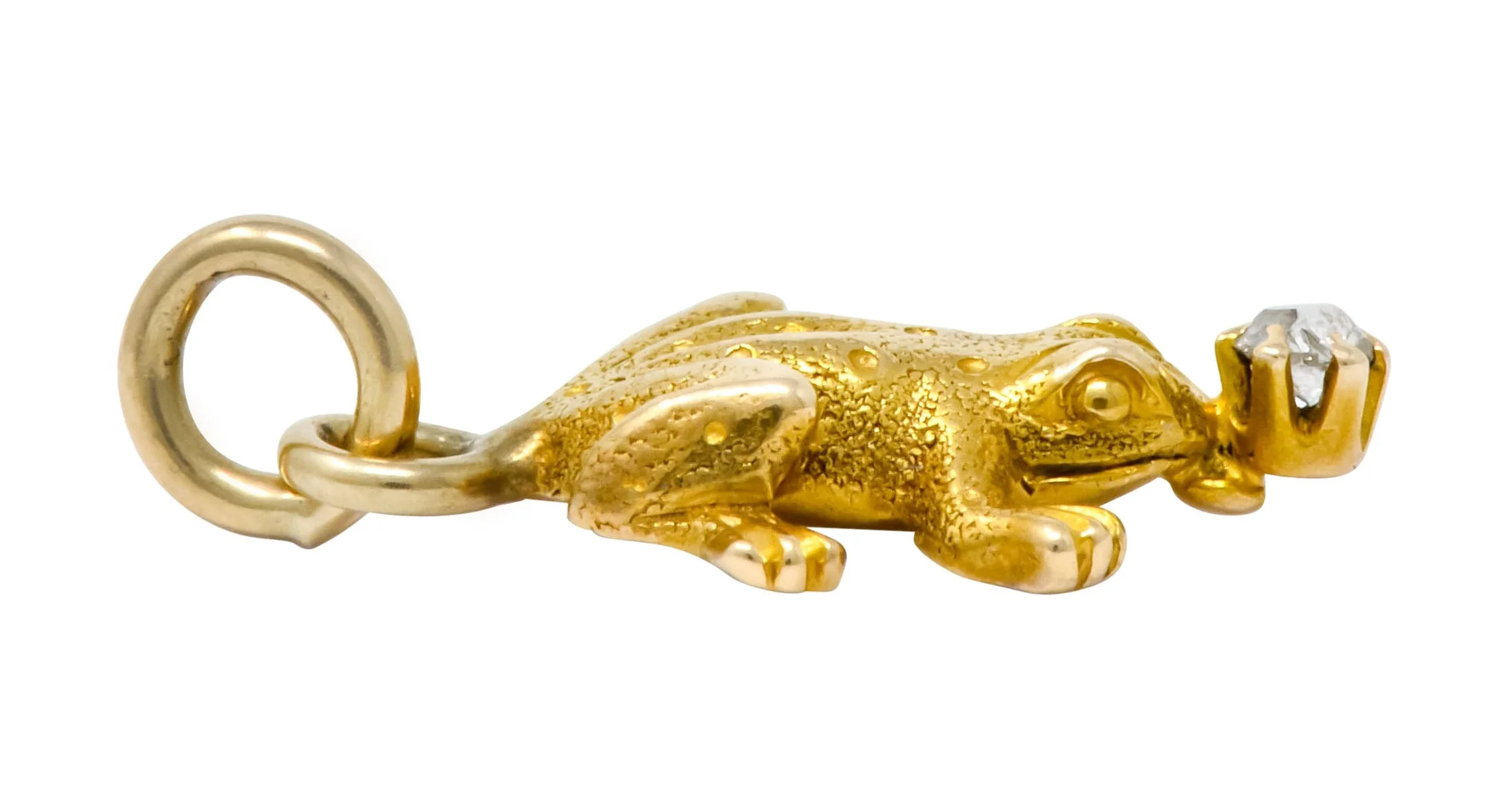Art Nouveau Diamond 14 Karat Gold Detailed Frog Charm - Image 6