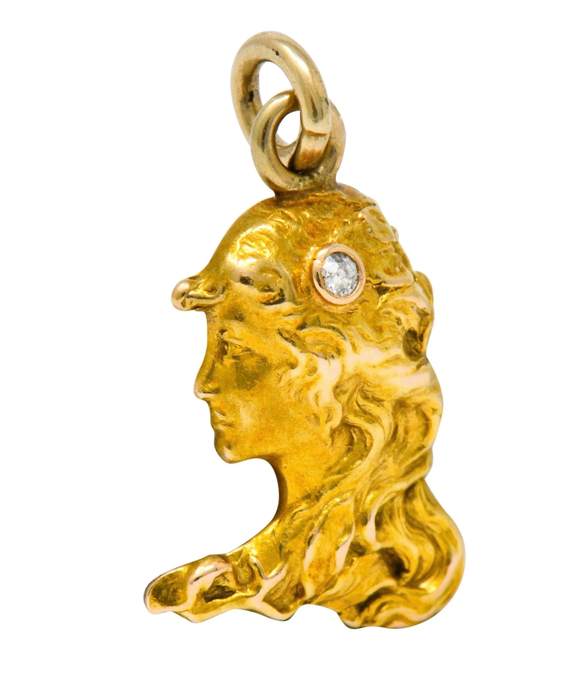 Art Nouveau Diamond 14 Karat Gold Enchanted Woman Charm - Image 3