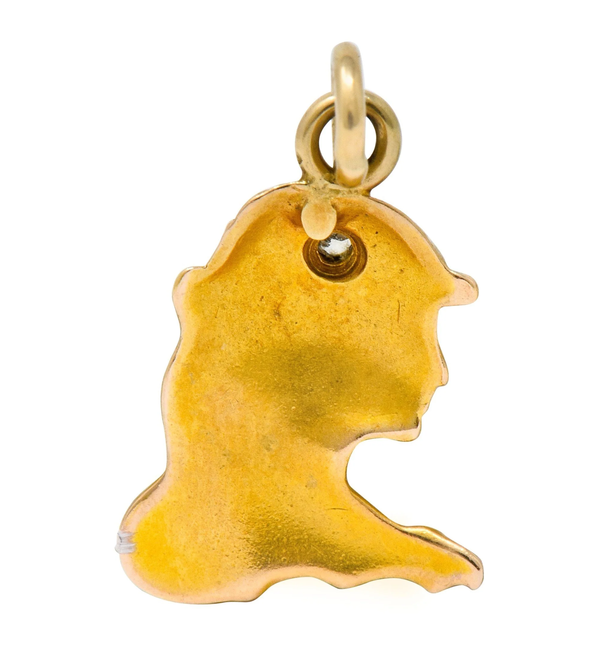 Art Nouveau Diamond 14 Karat Gold Enchanted Woman Charm - Image 4