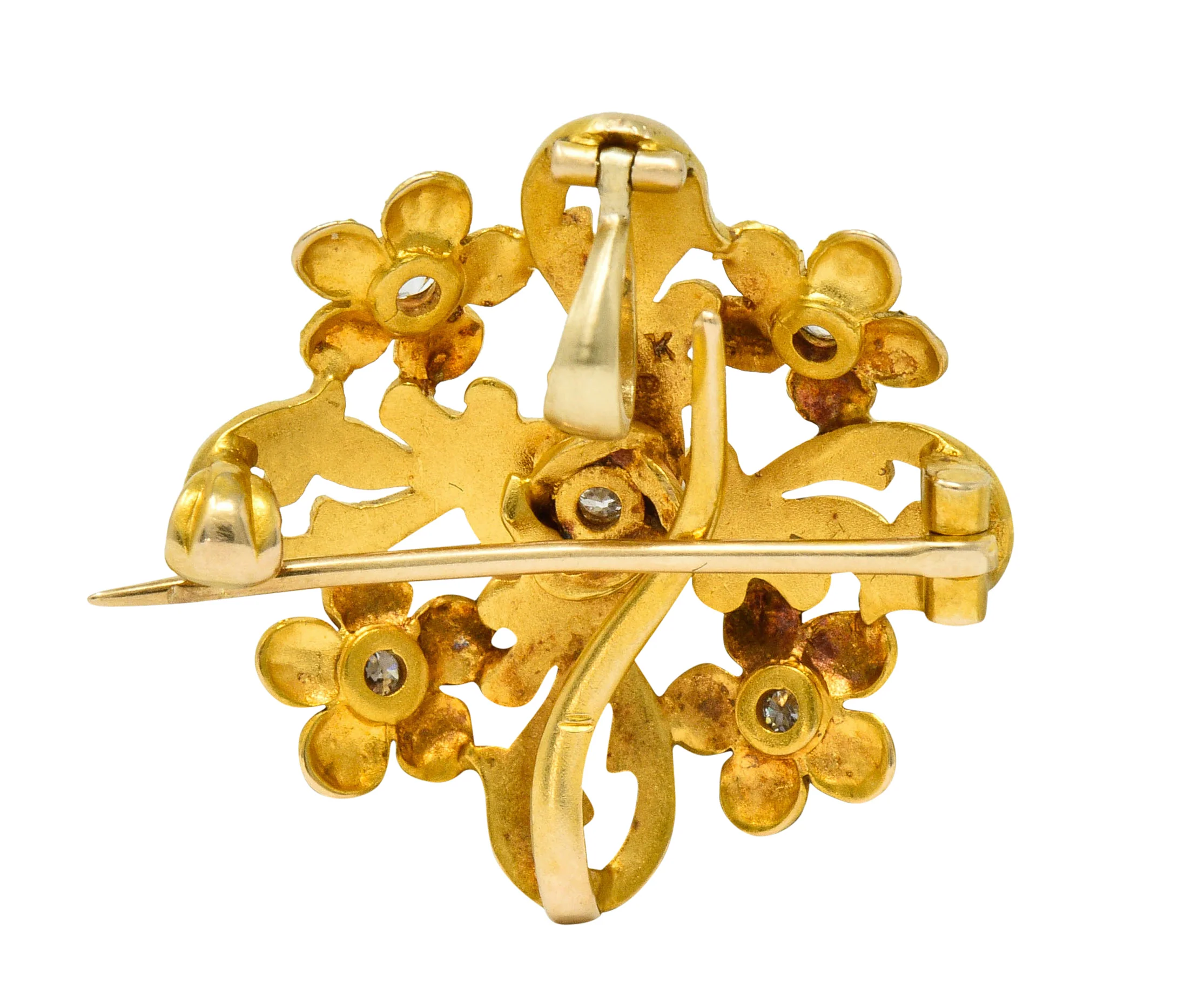 Art Nouveau Diamond 14 Karat Gold Whiplash Floral Pendant Brooch - Image 5