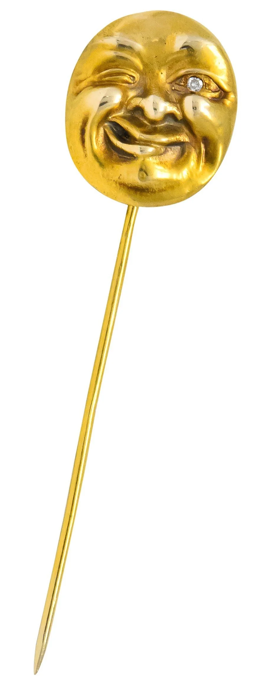 Art Nouveau Diamond 14 Karat Gold Winking Man In The Moon Stickpin - Image 5