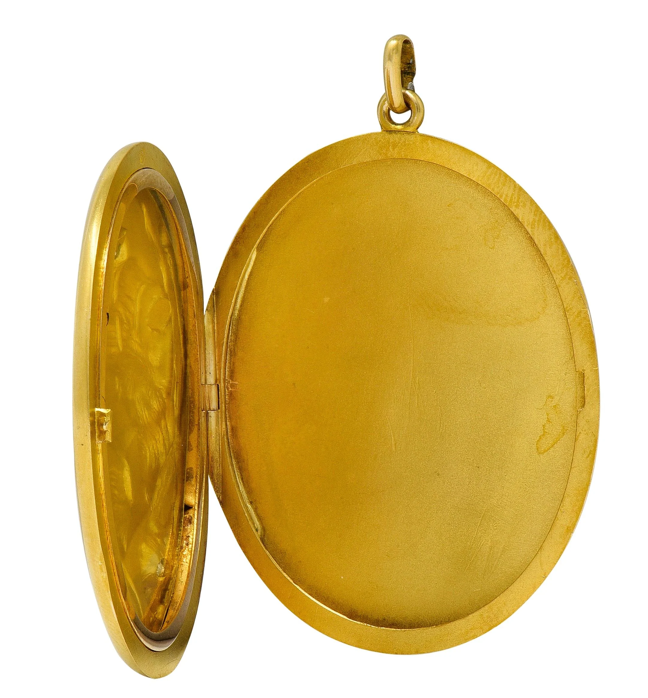 Substantial Art Nouveau Diamond 14 Karat Yellow Gold Antique Lady Locket Pendant - Image 2