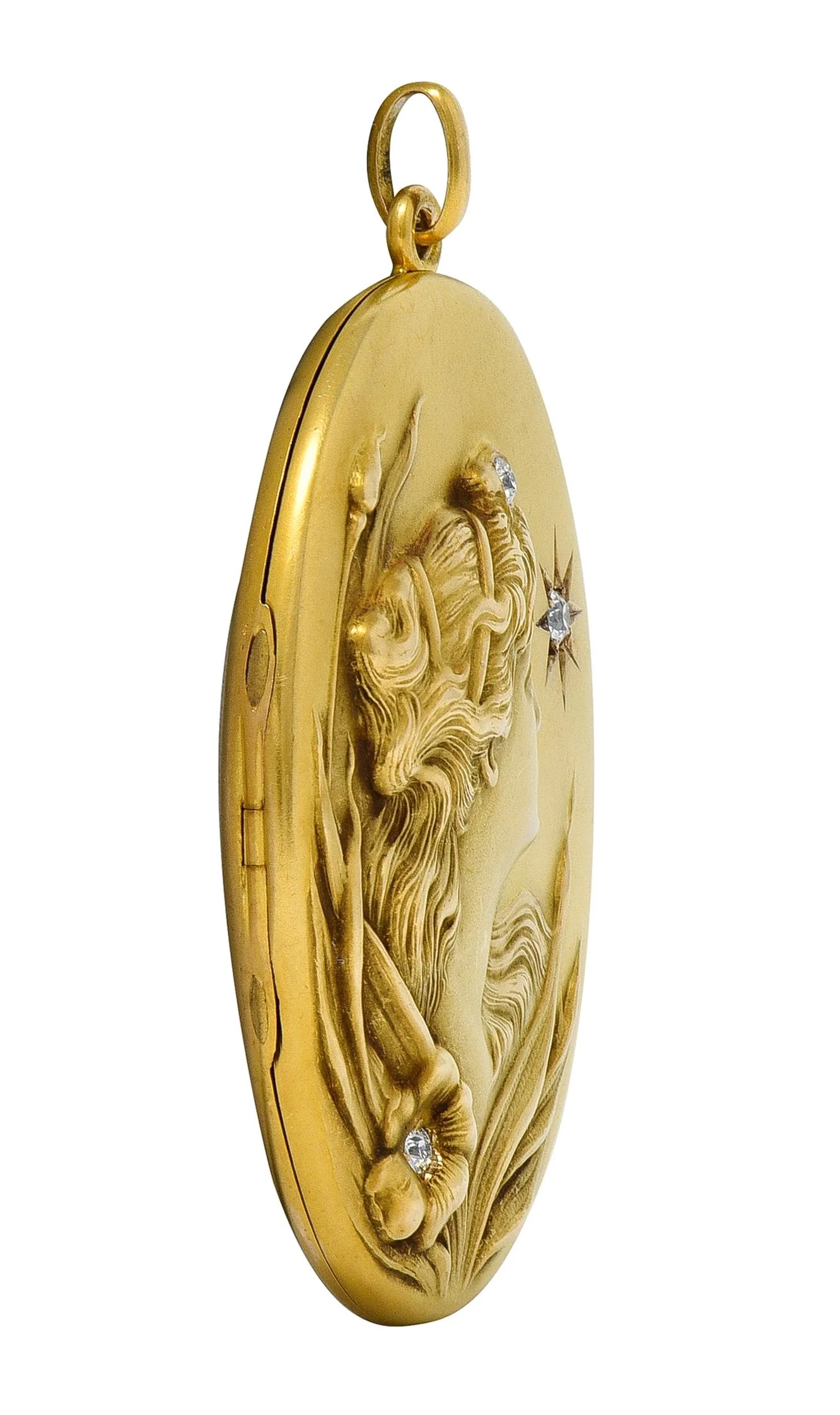 Substantial Art Nouveau Diamond 14 Karat Yellow Gold Antique Lady Locket Pendant - Image 3