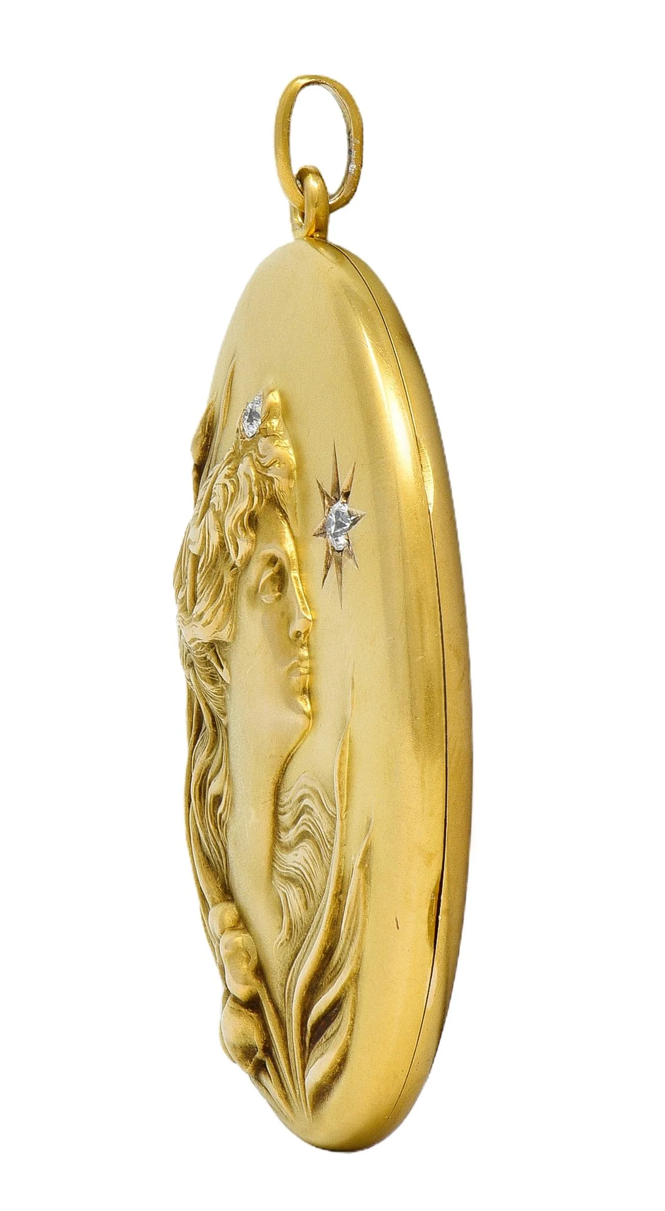 Substantial Art Nouveau Diamond 14 Karat Yellow Gold Antique Lady Locket Pendant - Image 5