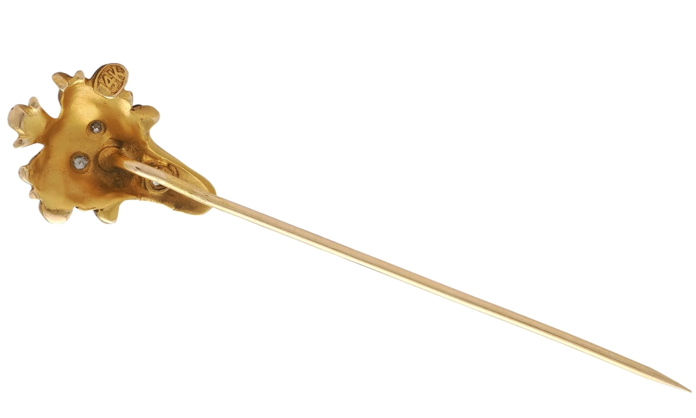 Art Nouveau Diamond 14 Karat Yellow Gold Antique Lion Stickpin - Image 3