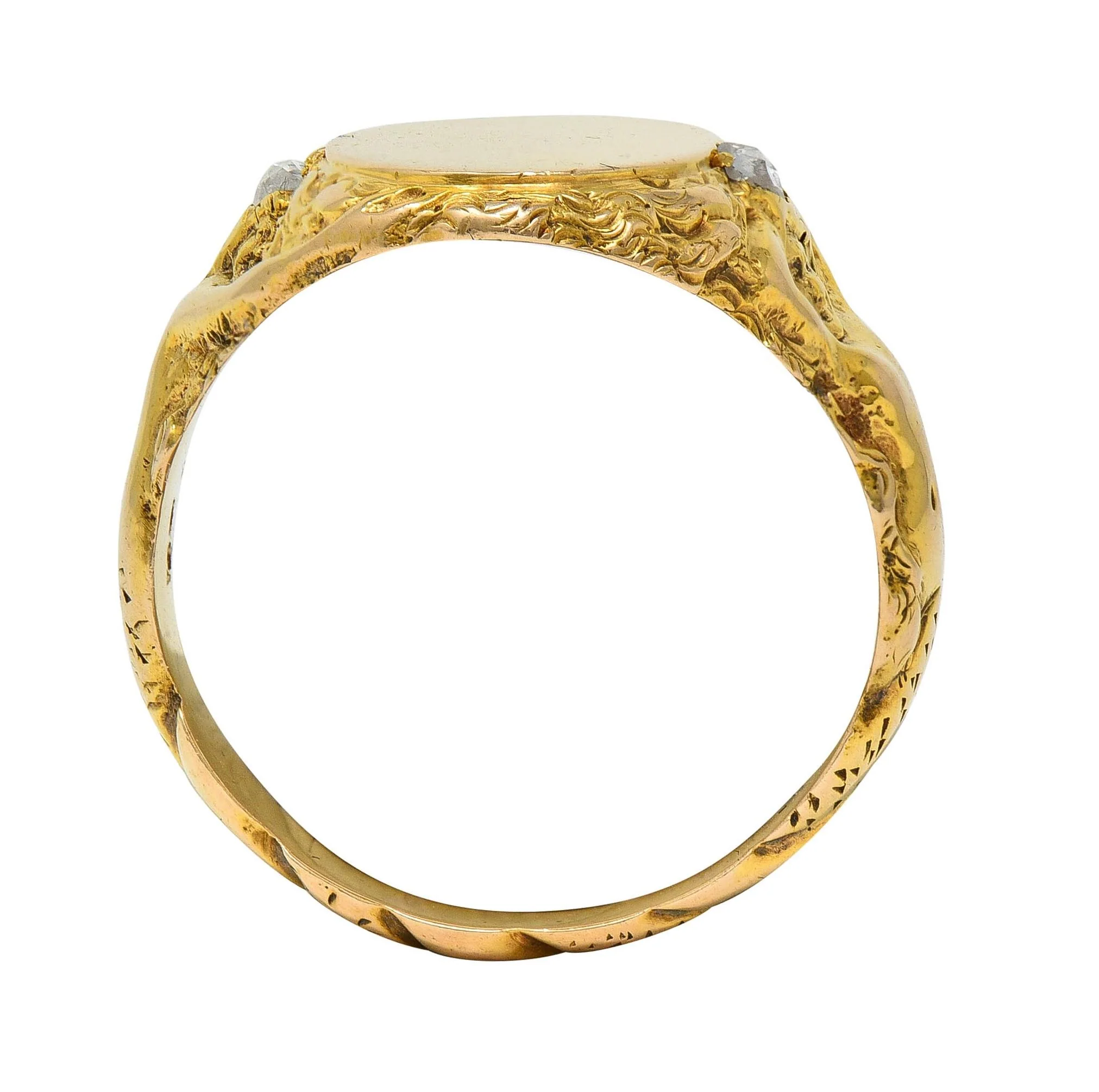 Art Nouveau Diamond 14 Karat Yellow Gold Antique Mermaid Signet Ring - Image 12