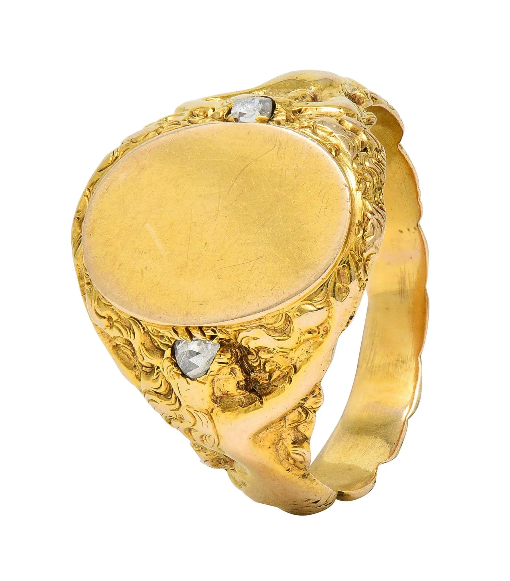 Art Nouveau Diamond 14 Karat Yellow Gold Antique Mermaid Signet Ring - Image 9