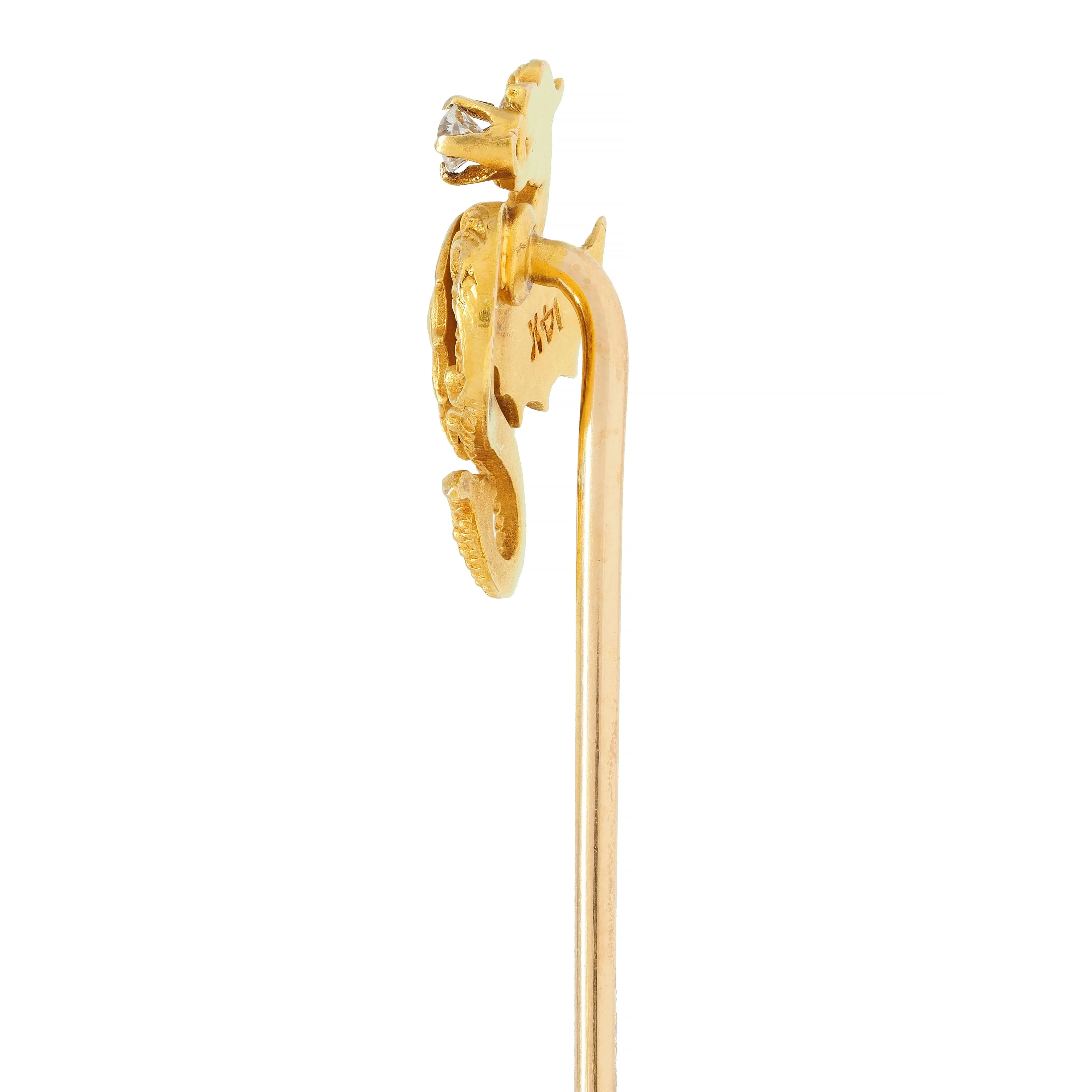 Art Nouveau Diamond 14 Karat Yellow Gold Dragon Antique Stickpin - Image 3