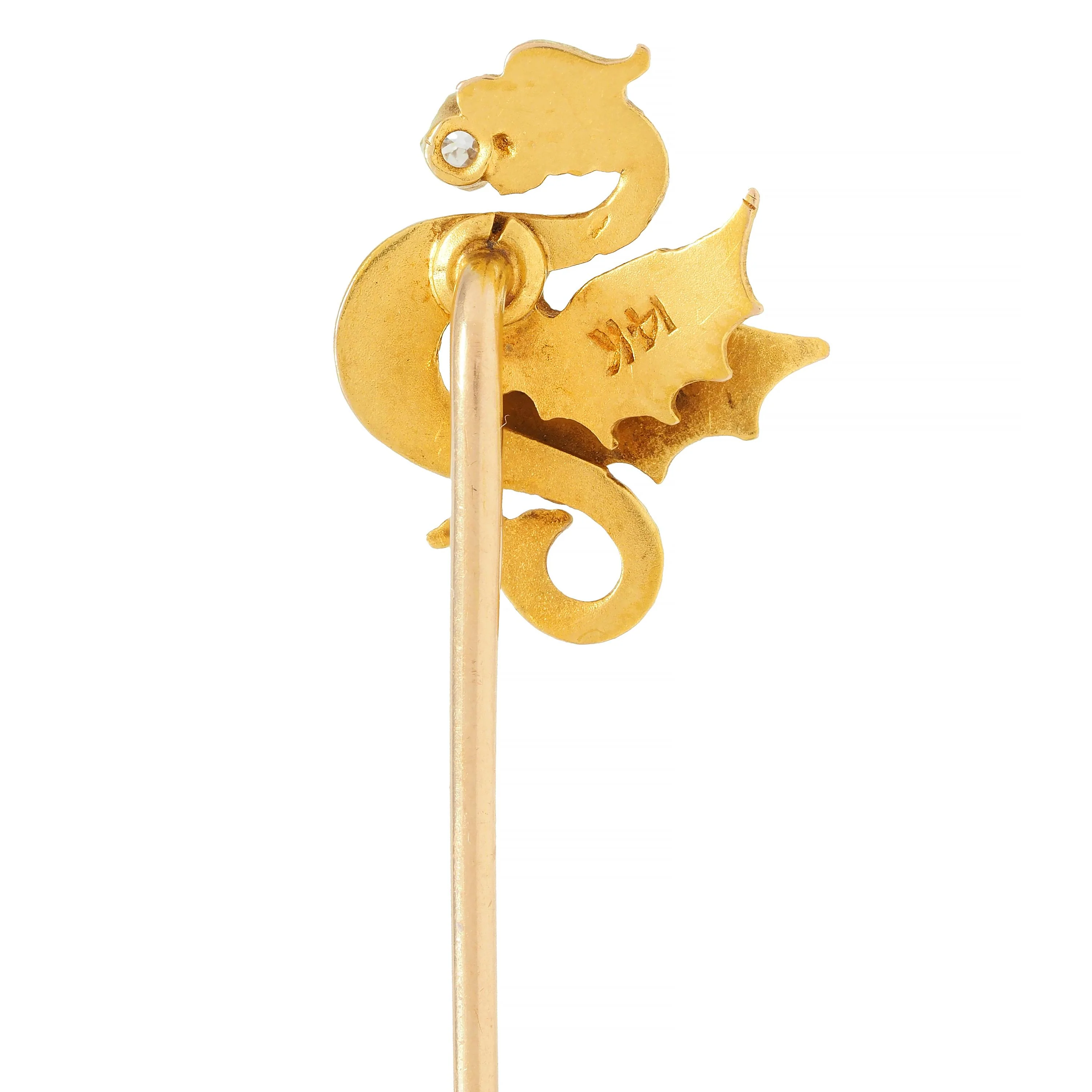 Art Nouveau Diamond 14 Karat Yellow Gold Dragon Antique Stickpin - Image 4