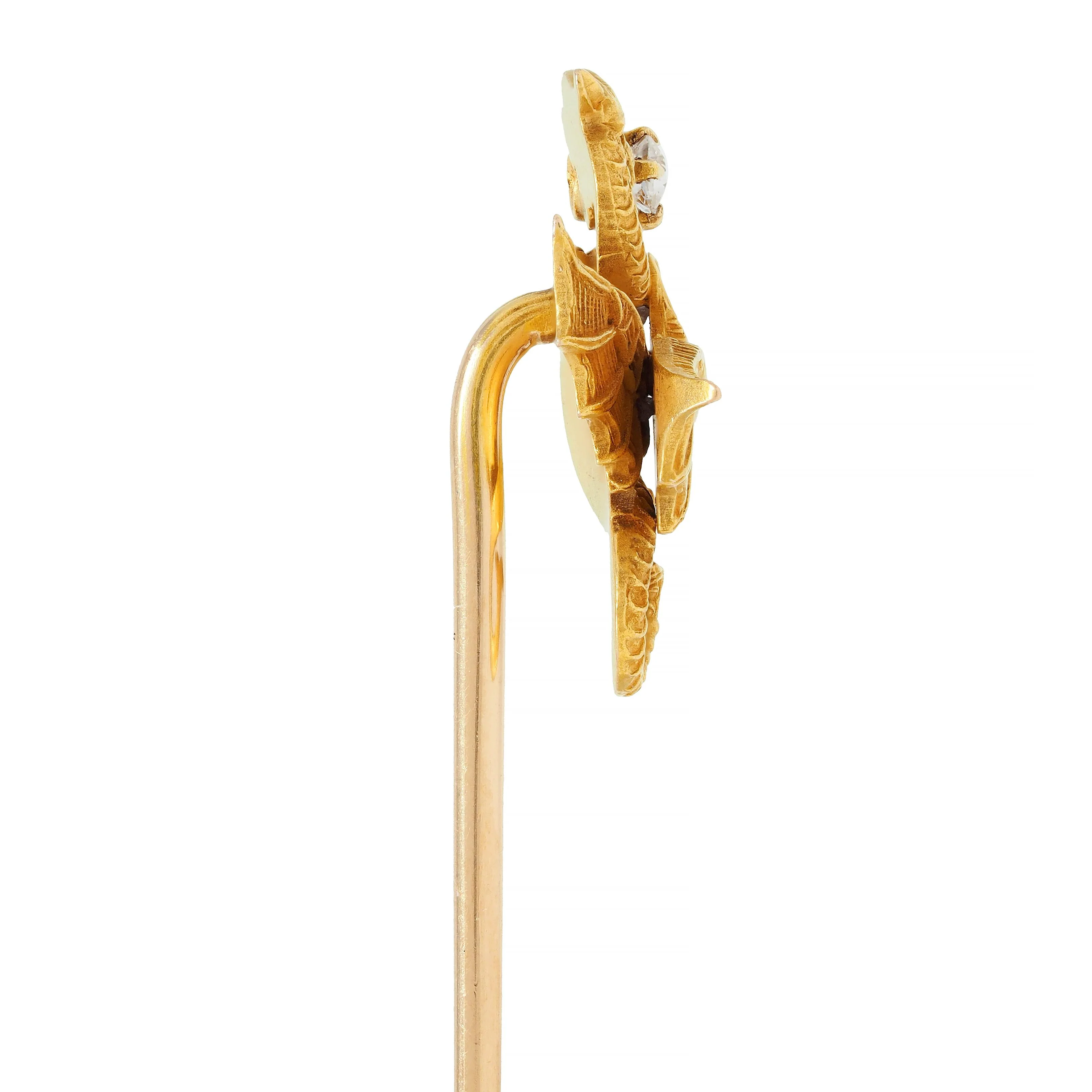 Art Nouveau Diamond 14 Karat Yellow Gold Dragon Antique Stickpin - Image 5