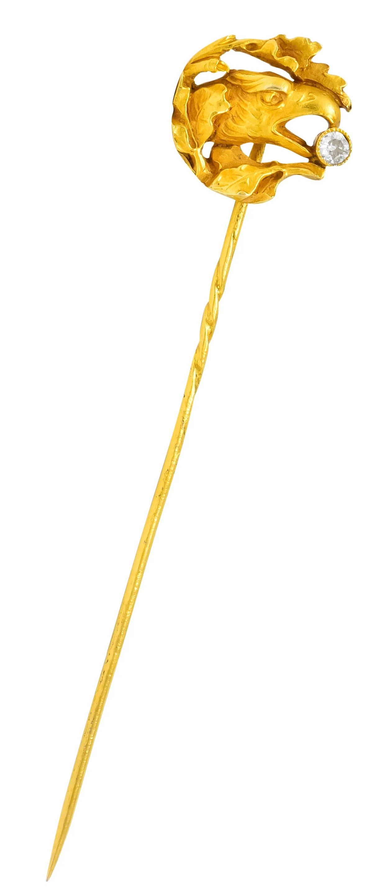 Art Nouveau Diamond 18 Karat Gold Foliate Eagle Stickpin - Image 2