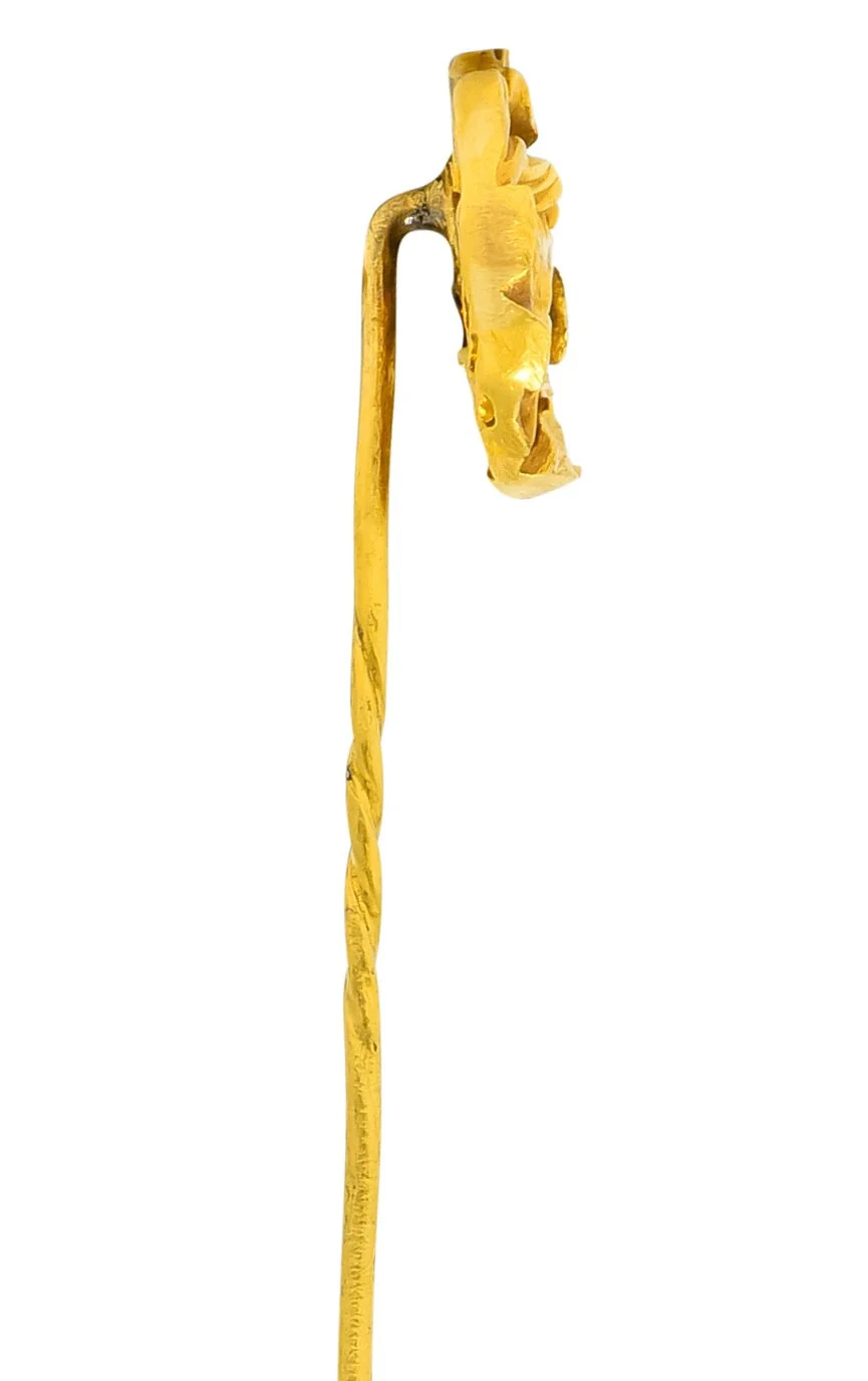 Art Nouveau Diamond 18 Karat Gold Foliate Eagle Stickpin - Image 5