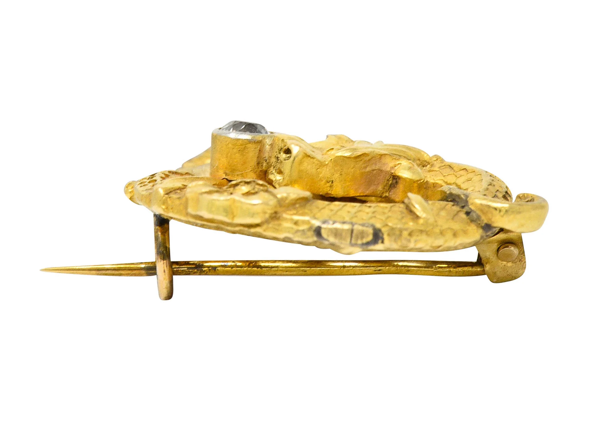 Art Nouveau Diamond 18 Karat Gold Serpent Dragon Brooch - Image 6