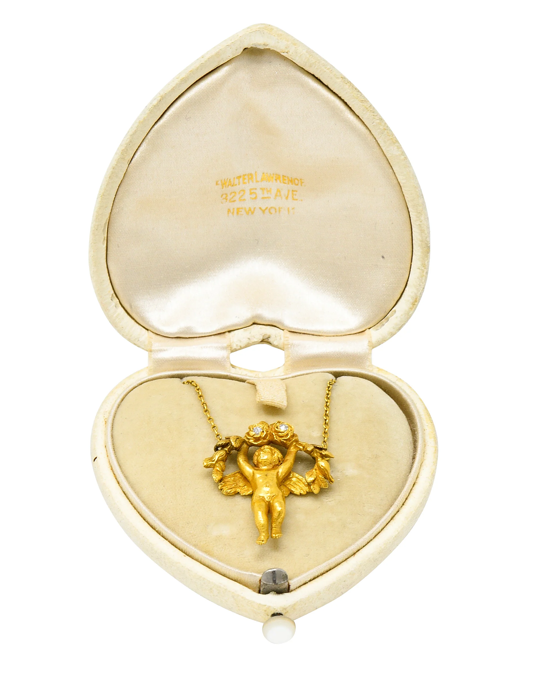Art Nouveau Diamond 18 Karat Yellow Gold Cherub Station Necklace - Image 2