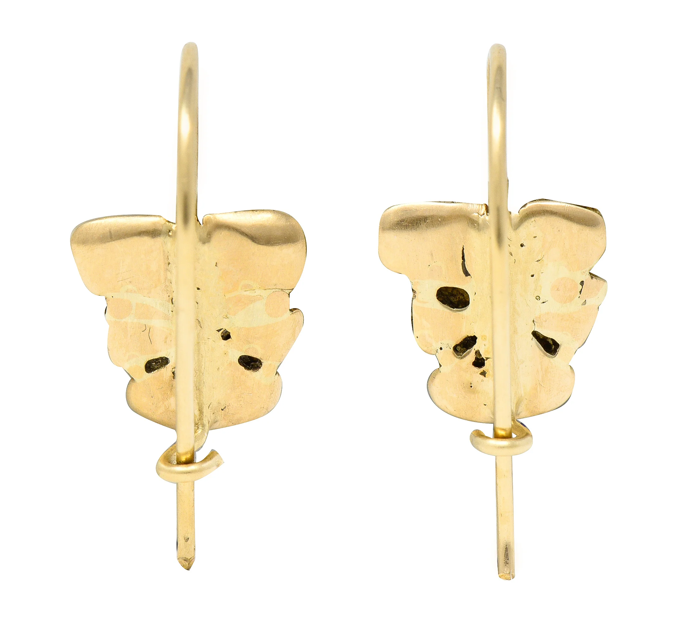 Art Nouveau Diamond Carved Mother-Of-Pearl 14 Karat Yellow Gold Pansy Antique Floral Earrings - Image 3
