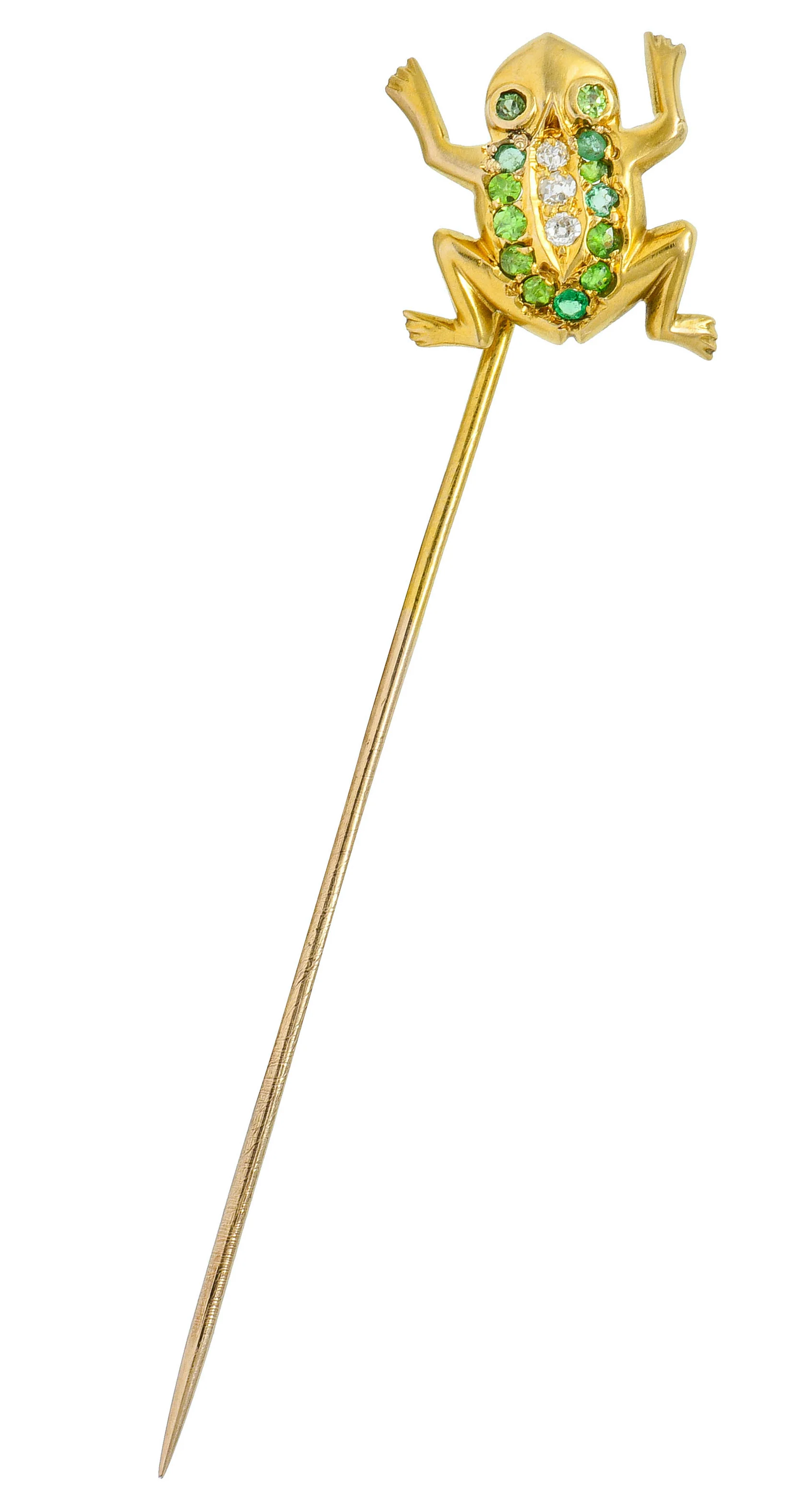Art Nouveau Diamond Demantoid Garnet 14 Karat Gold Frog Stickpin - Image 2