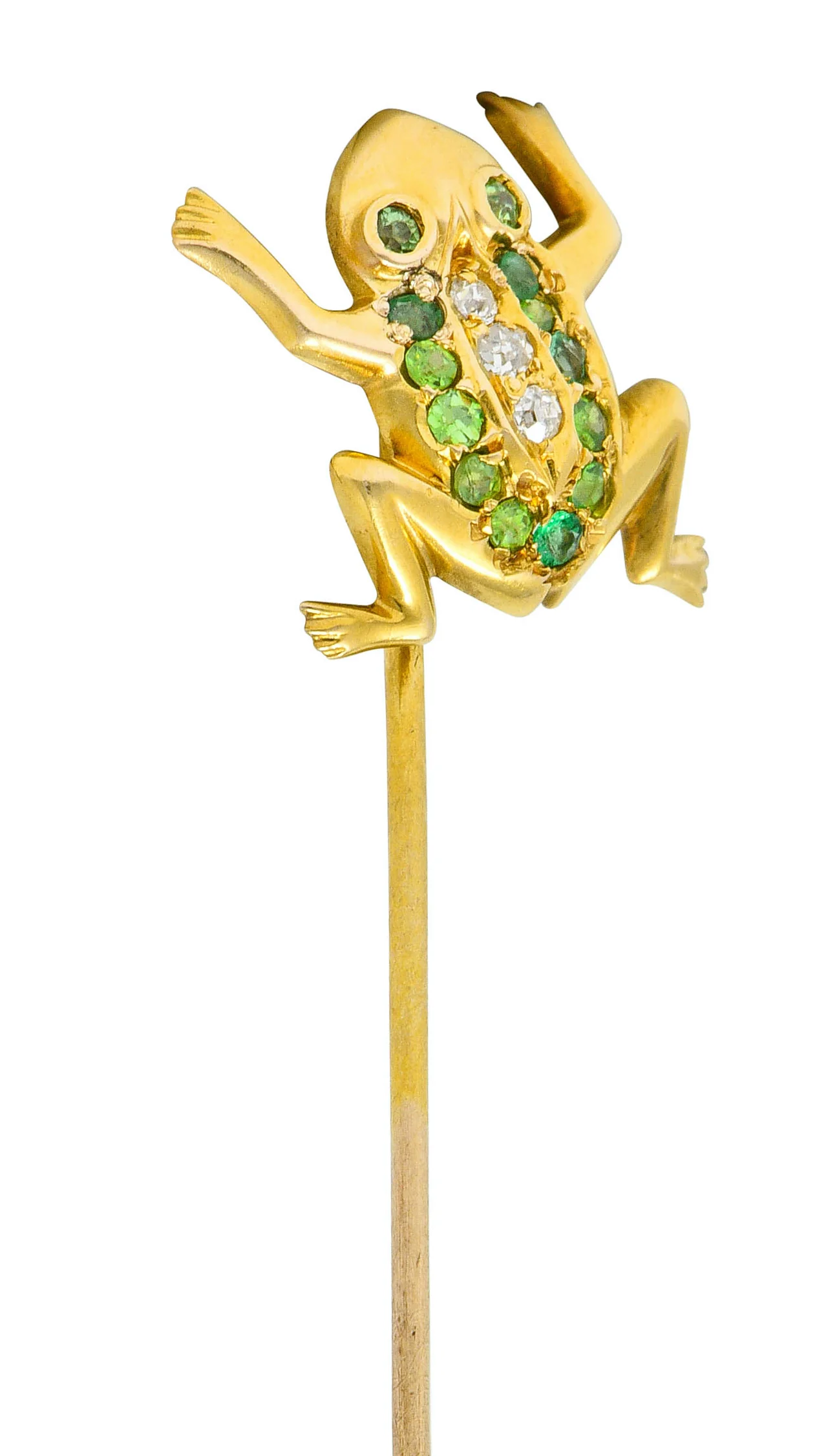 Art Nouveau Diamond Demantoid Garnet 14 Karat Gold Frog Stickpin - Image 5
