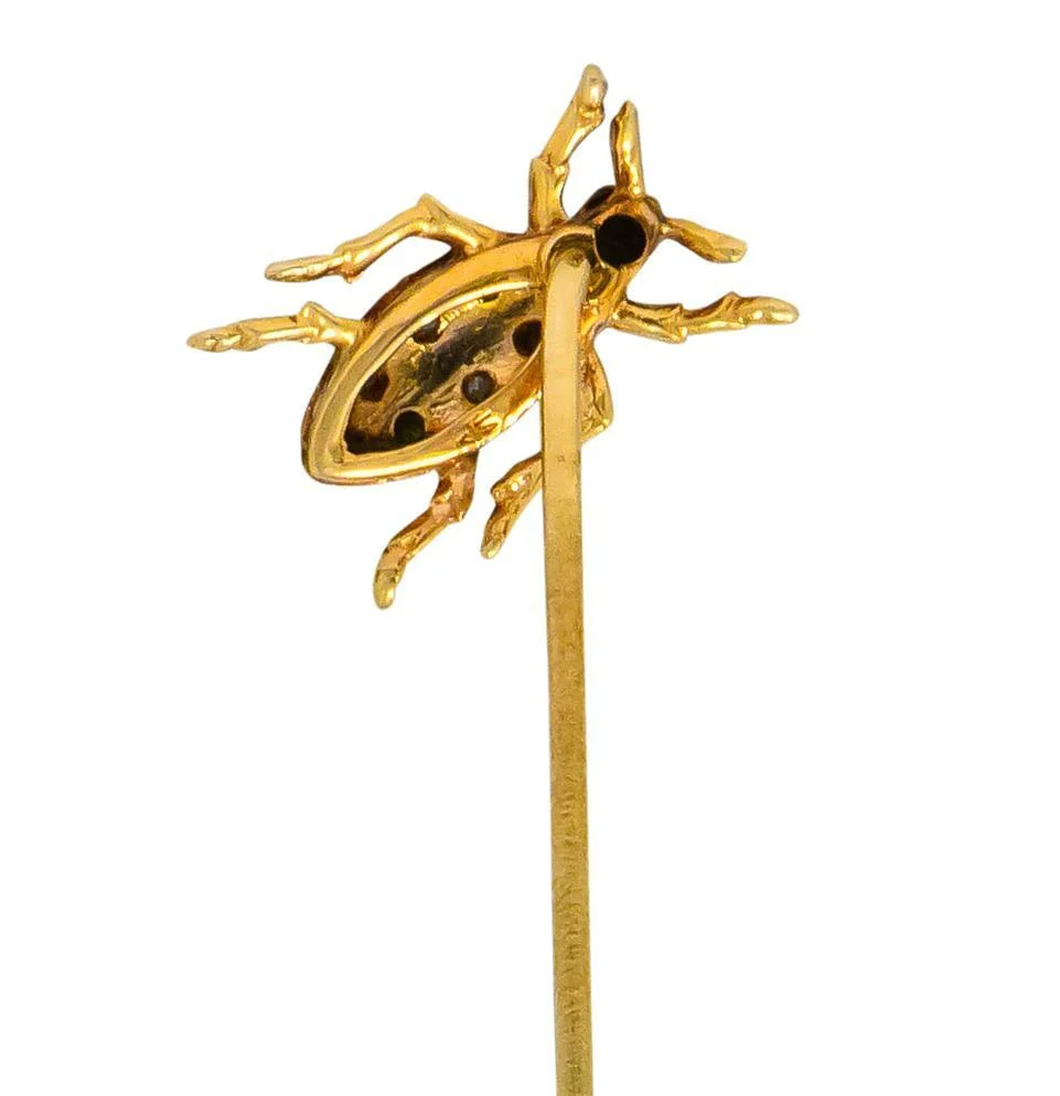 Art Nouveau Diamond Demantoid Garnet 14 Karat Gold Insect Bug Stickpin - Image 4