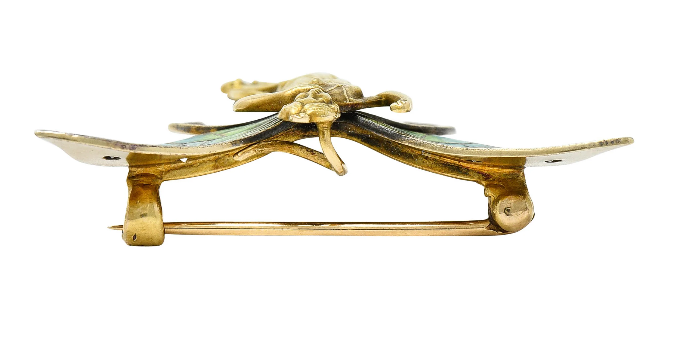 Art Nouveau Diamond Enamel 14 Karat Gold Fairy Antique Brooch - Image 10