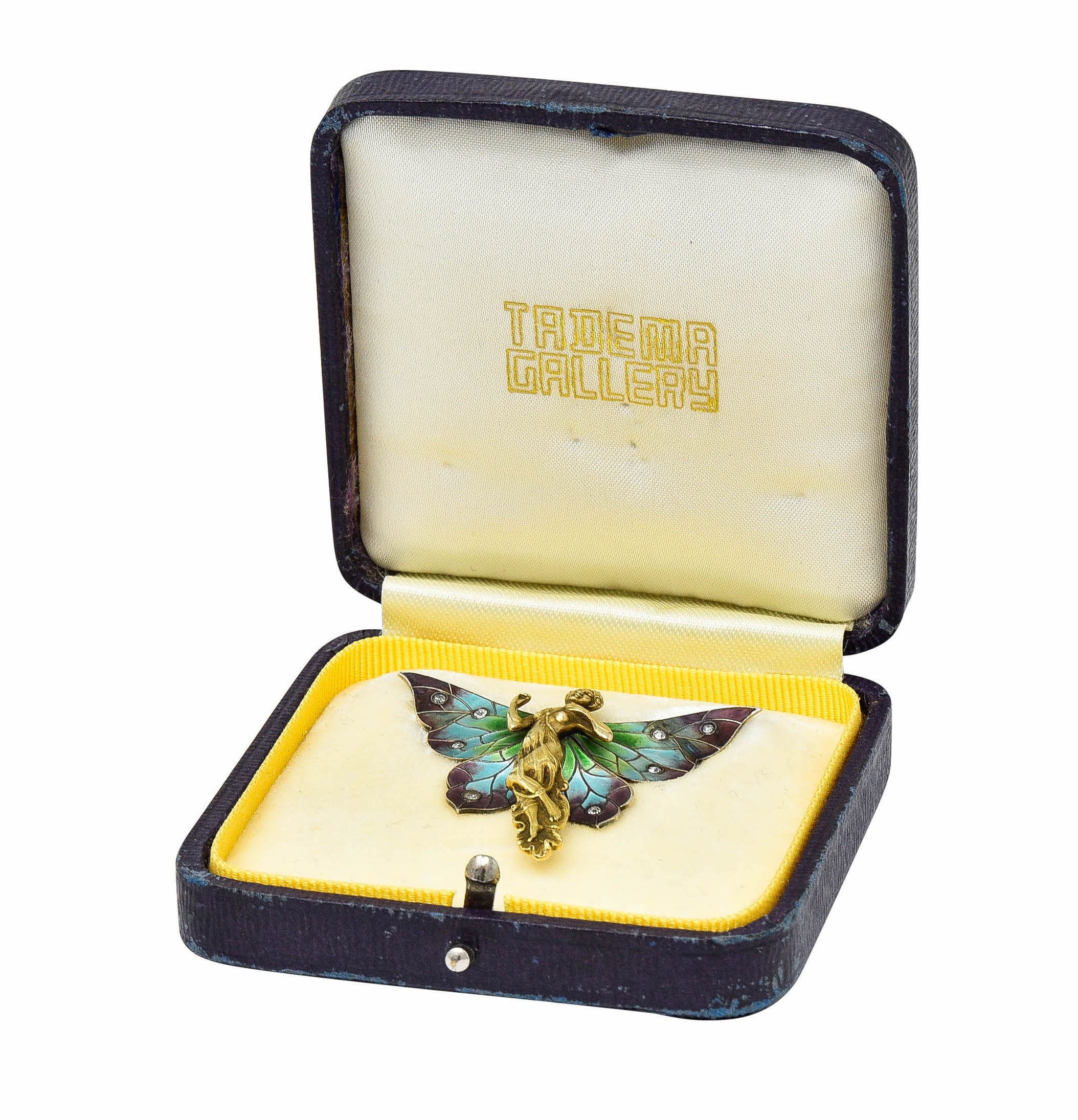 Art Nouveau Diamond Enamel 14 Karat Gold Fairy Antique Brooch - Image 14