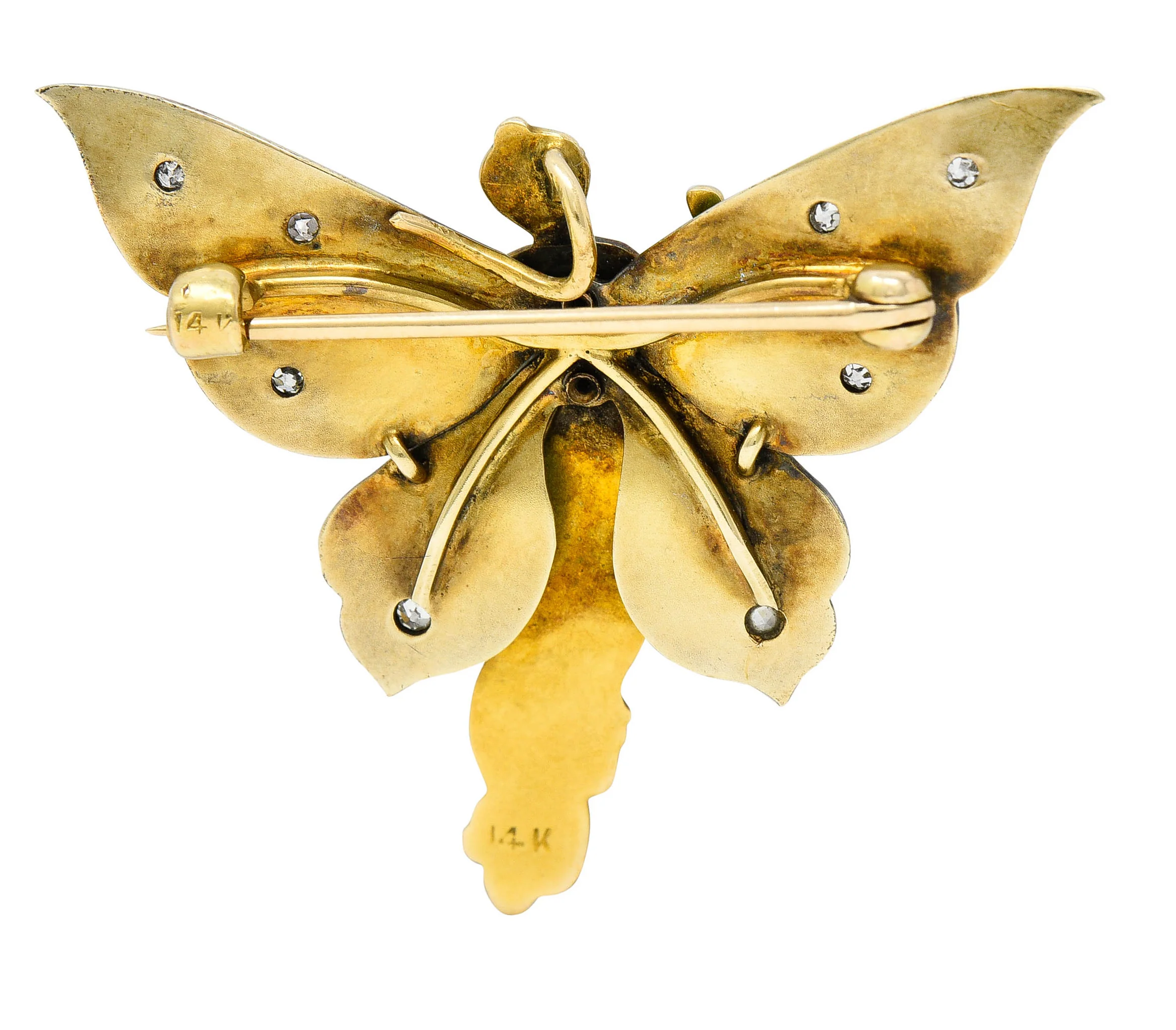 Art Nouveau Diamond Enamel 14 Karat Gold Fairy Antique Brooch - Image 4