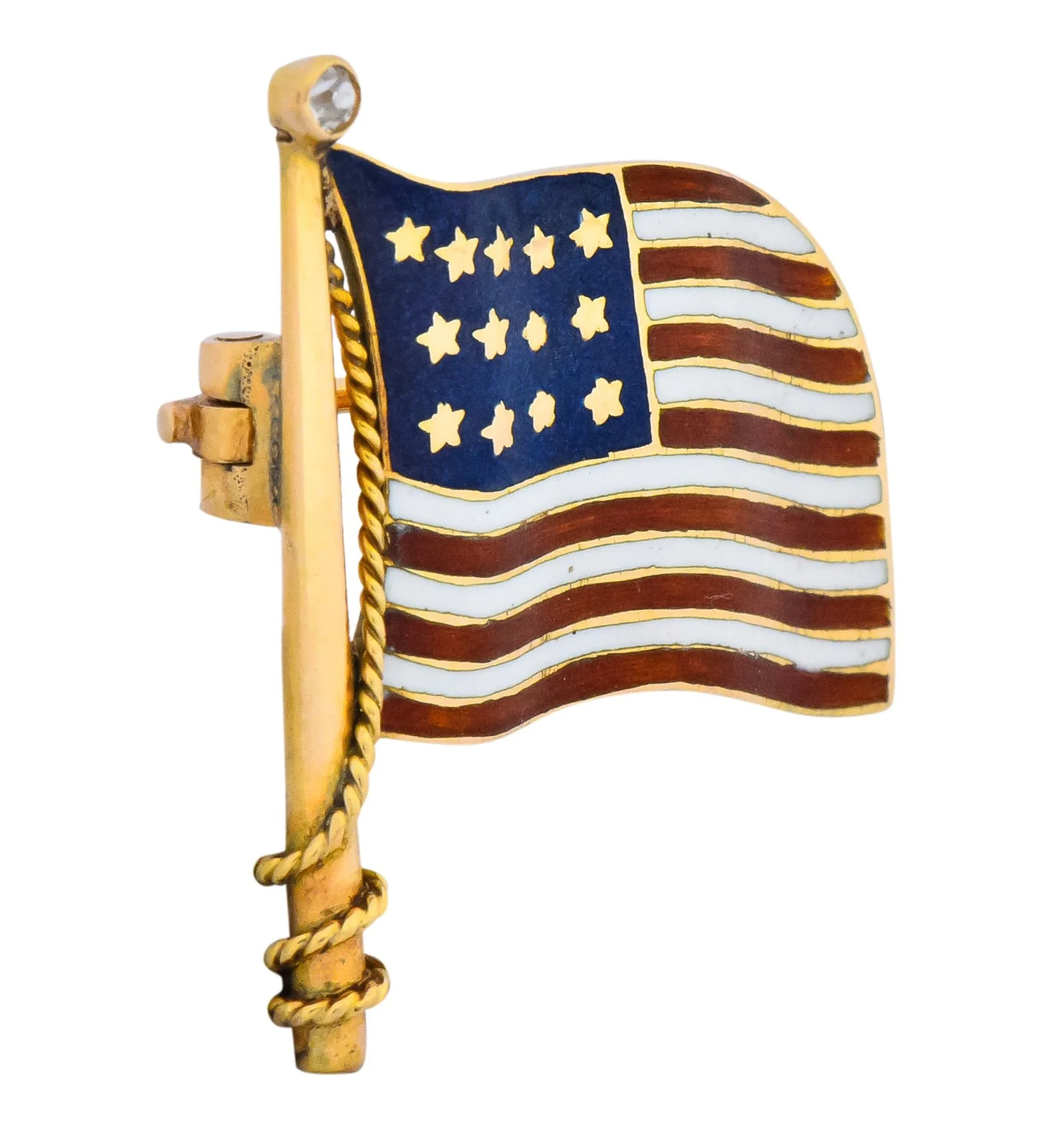 Art Nouveau Diamond Enamel 14 Karat Gold United States Patriotic Flag Pin - Image 3