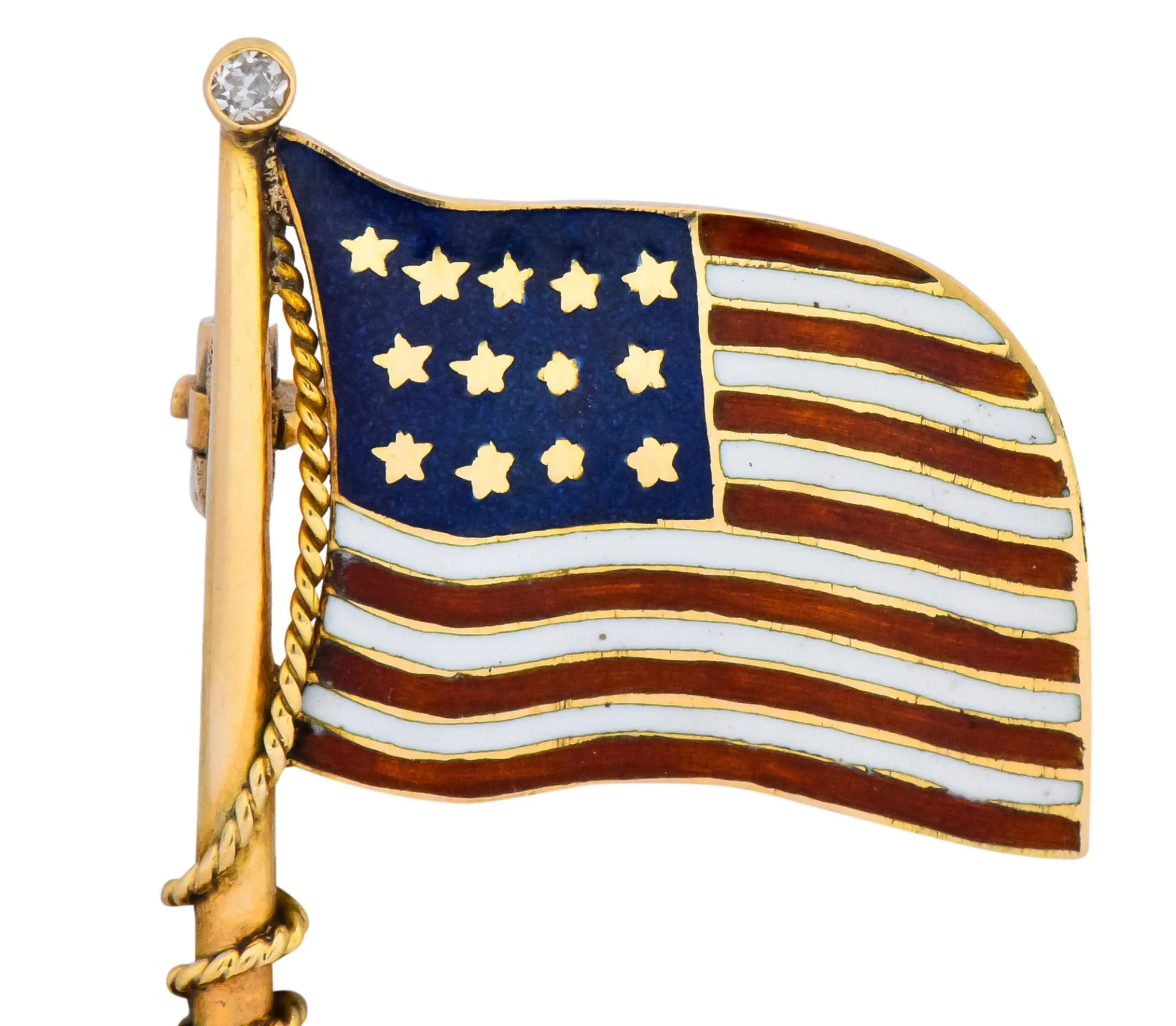 Art Nouveau Diamond Enamel 14 Karat Gold United States Patriotic Flag Pin - Image 6