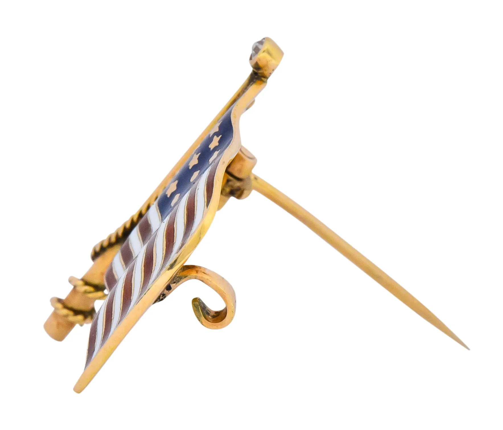 Art Nouveau Diamond Enamel 14 Karat Gold United States Patriotic Flag Pin - Image 7
