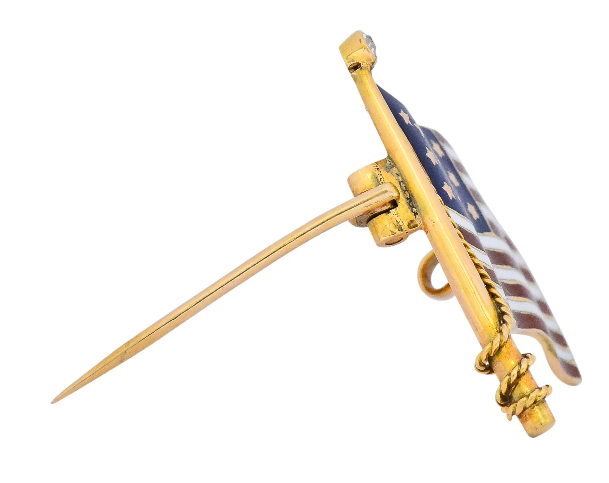 Art Nouveau Diamond Enamel 14 Karat Gold United States Patriotic Flag Pin - Image 8