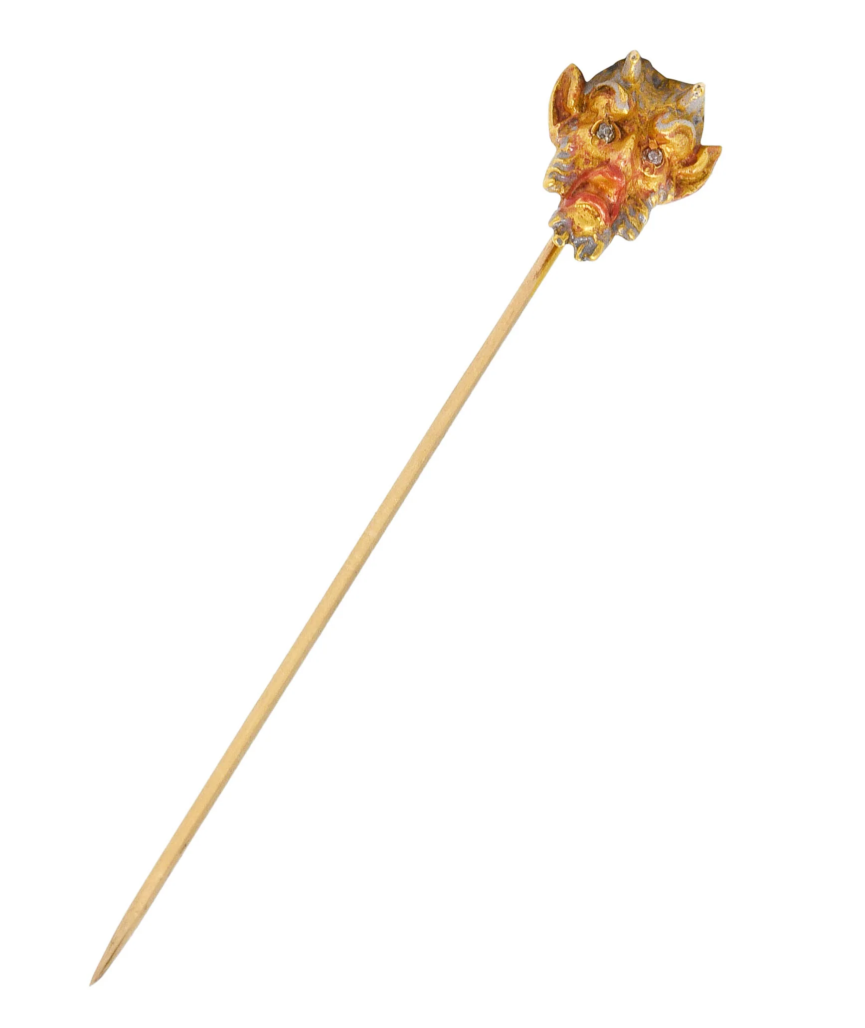 Art Nouveau Diamond Enamel 18 Karat Gold Devilish Satyr Stickpin - Image 2