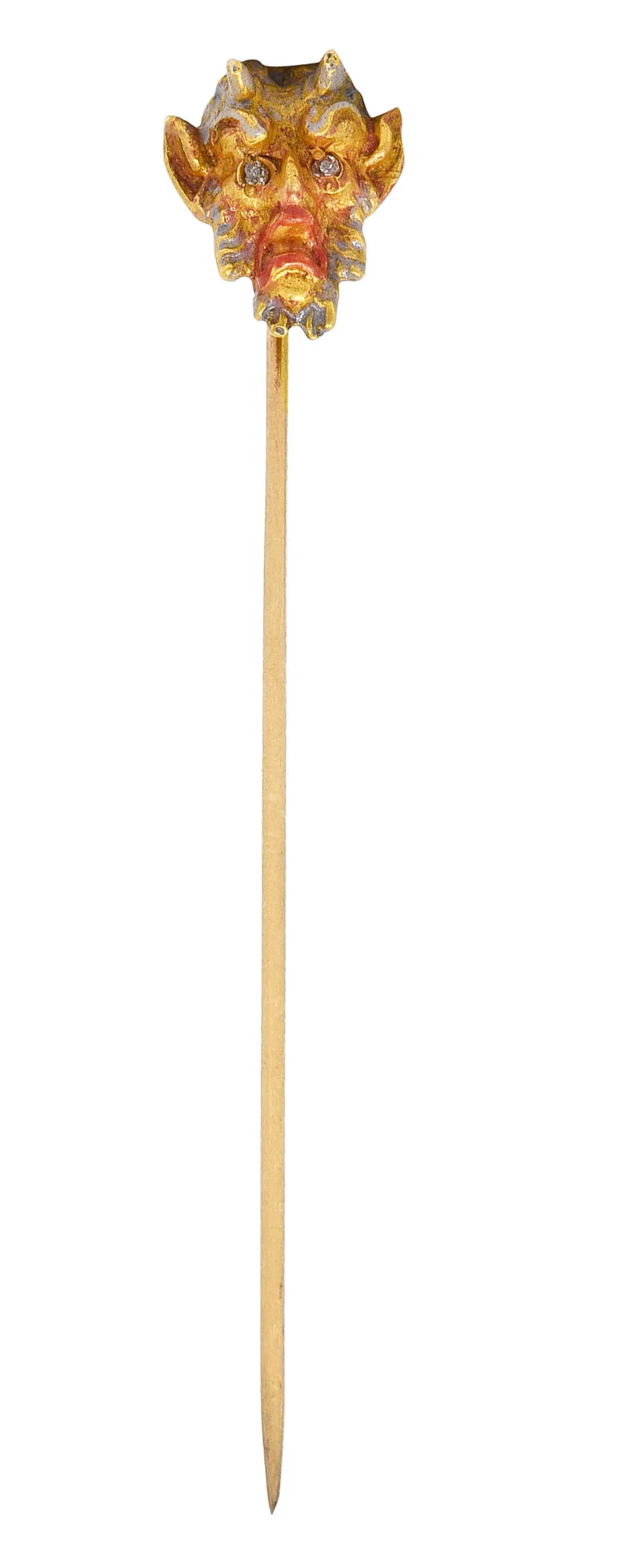 Art Nouveau Diamond Enamel 18 Karat Gold Devilish Satyr Stickpin - Image 3
