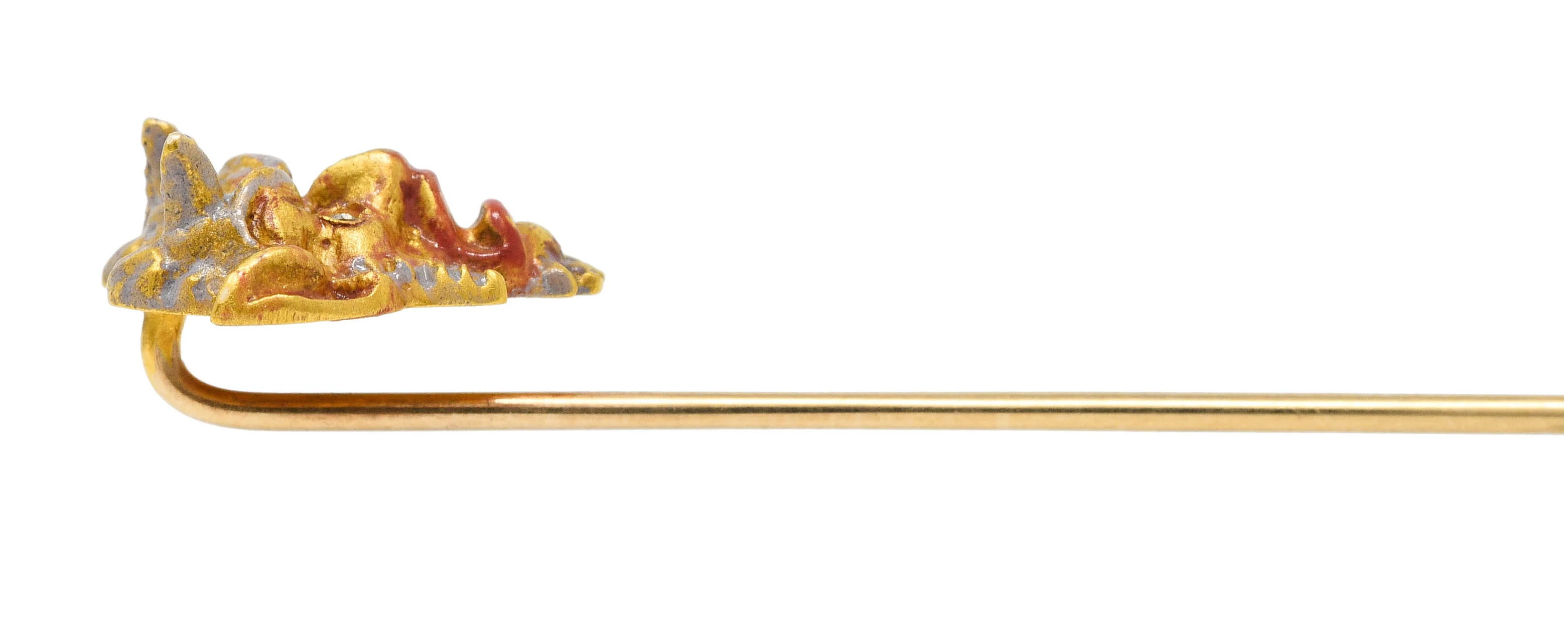 Art Nouveau Diamond Enamel 18 Karat Gold Devilish Satyr Stickpin - Image 4