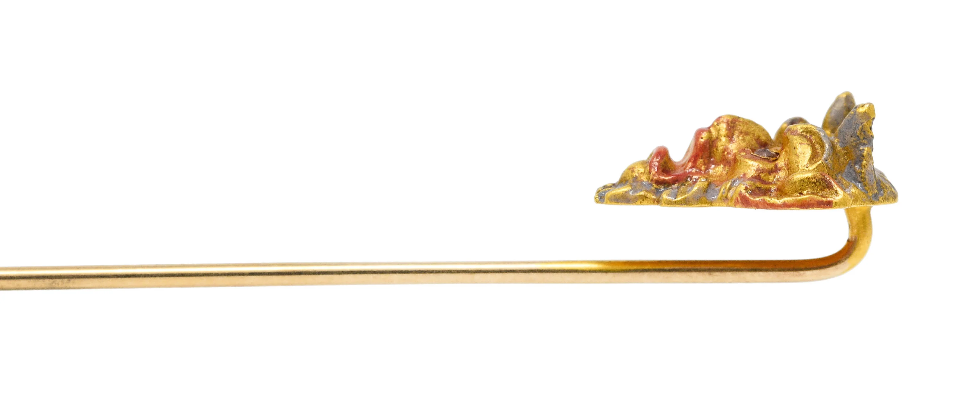 Art Nouveau Diamond Enamel 18 Karat Gold Devilish Satyr Stickpin - Image 5