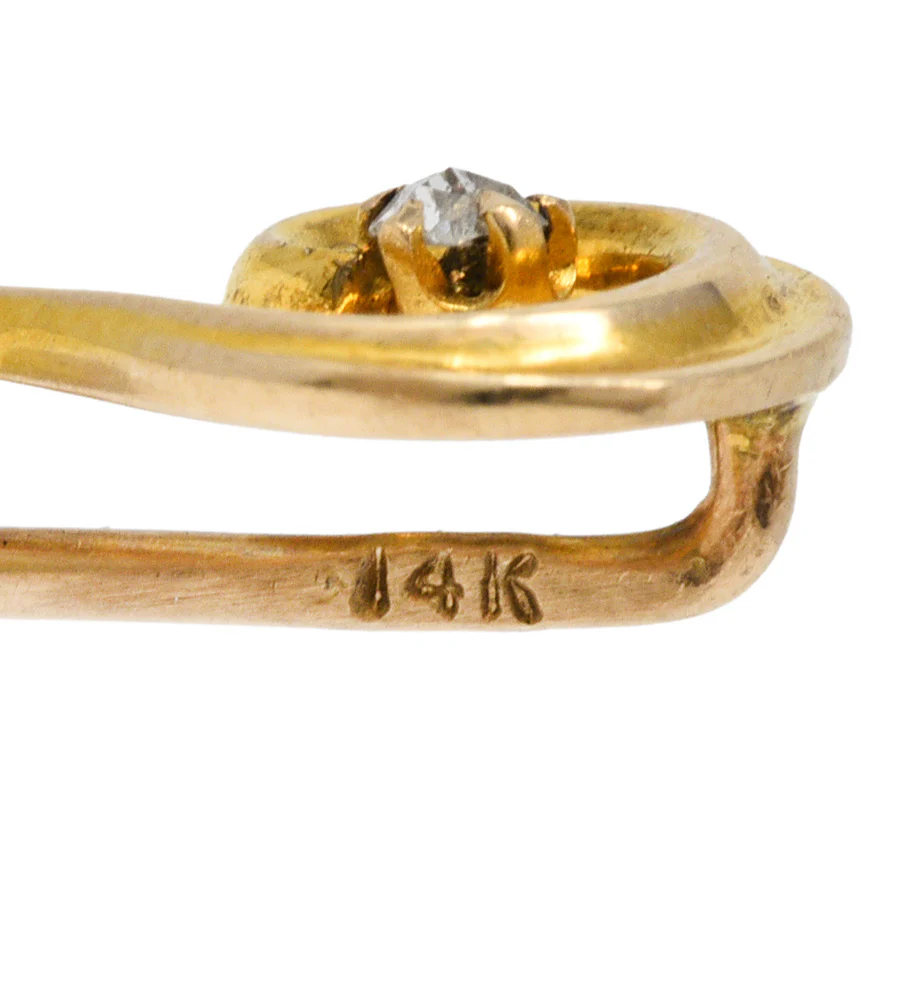Art Nouveau Diamond Freshwater Pearl 14 Karat Gold Question Mark Stickpin - Image 4