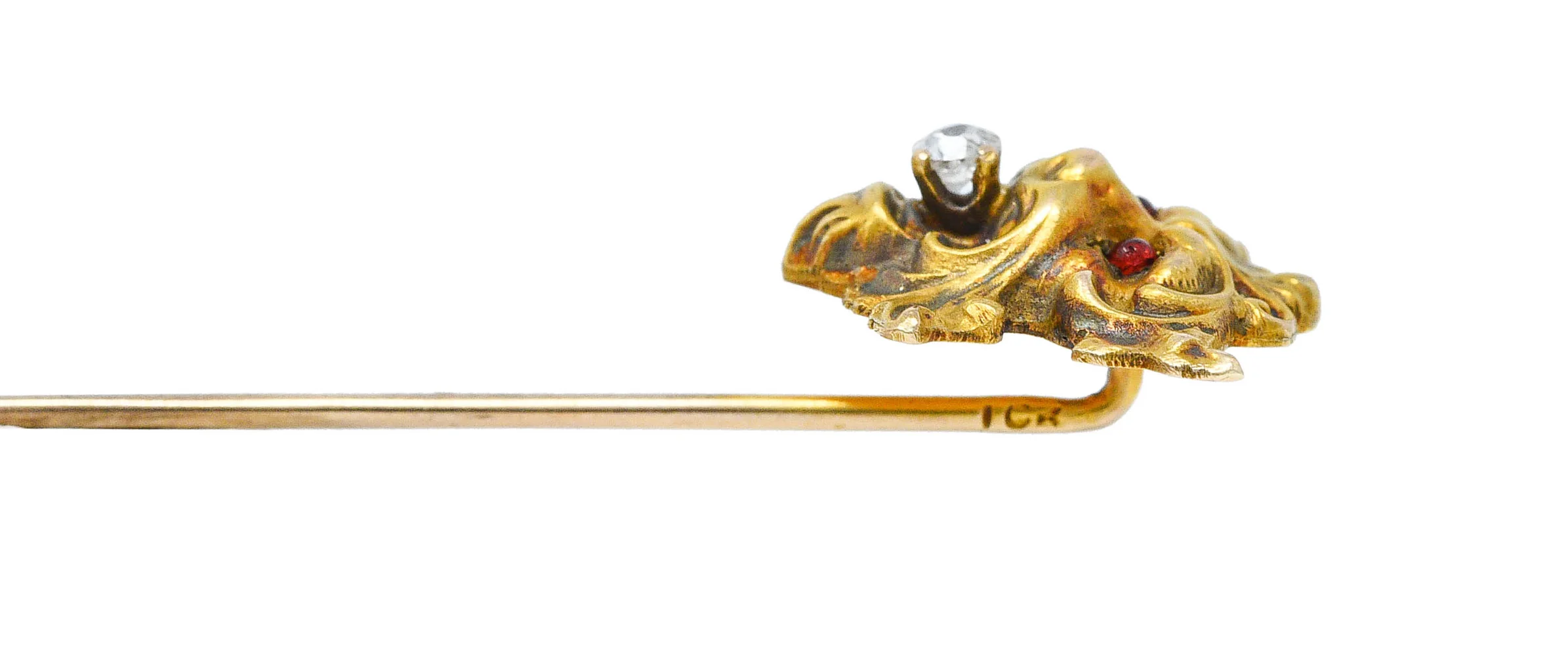 Art Nouveau Diamond Garnet 14 Karat Gold Lion Stickpin - Image 6