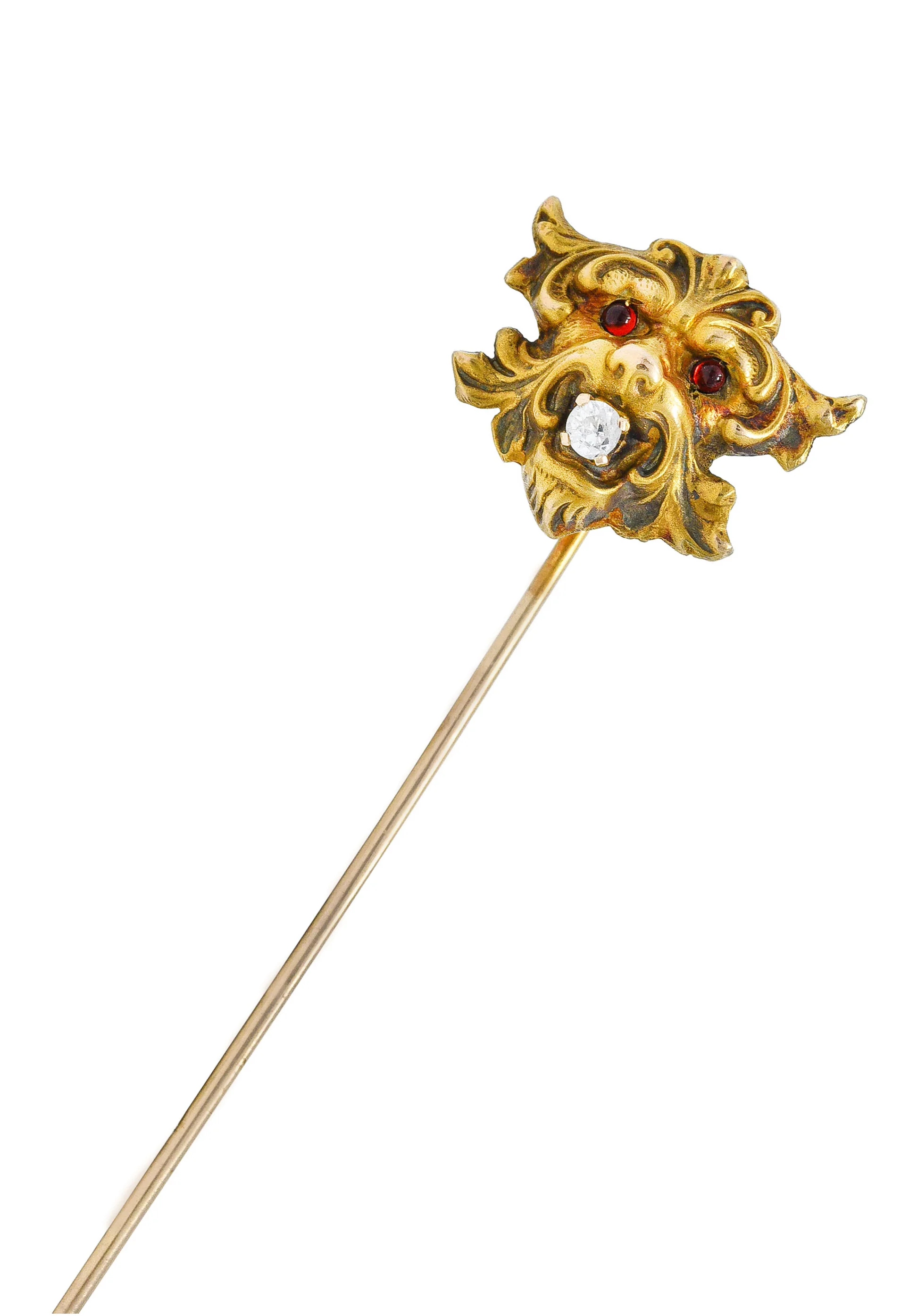 Art Nouveau Diamond Garnet 14 Karat Gold Lion Stickpin - Image 7