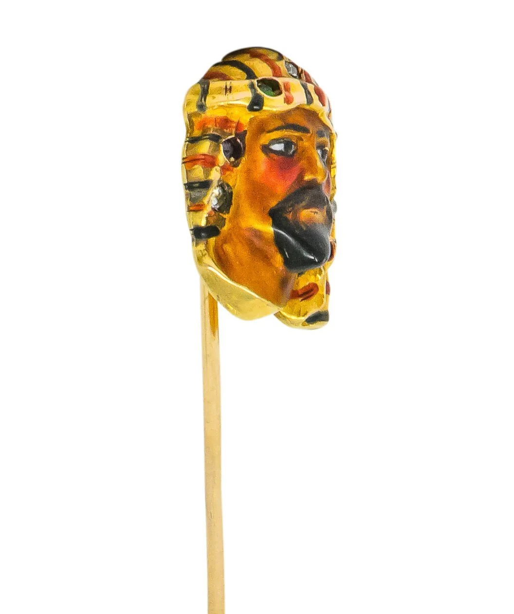 Art Nouveau Diamond Gemstone Enamel 14 Karat Gold Bedouin Stickpin - Image 4
