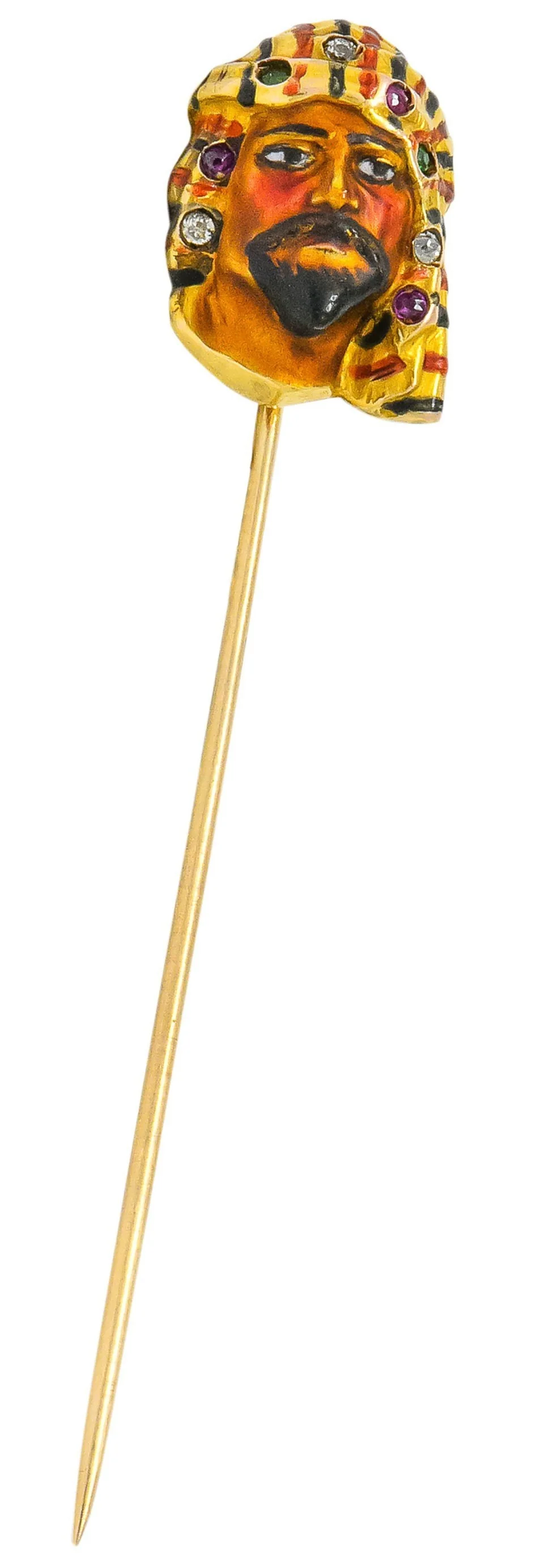 Art Nouveau Diamond Gemstone Enamel 14 Karat Gold Bedouin Stickpin - Image 5