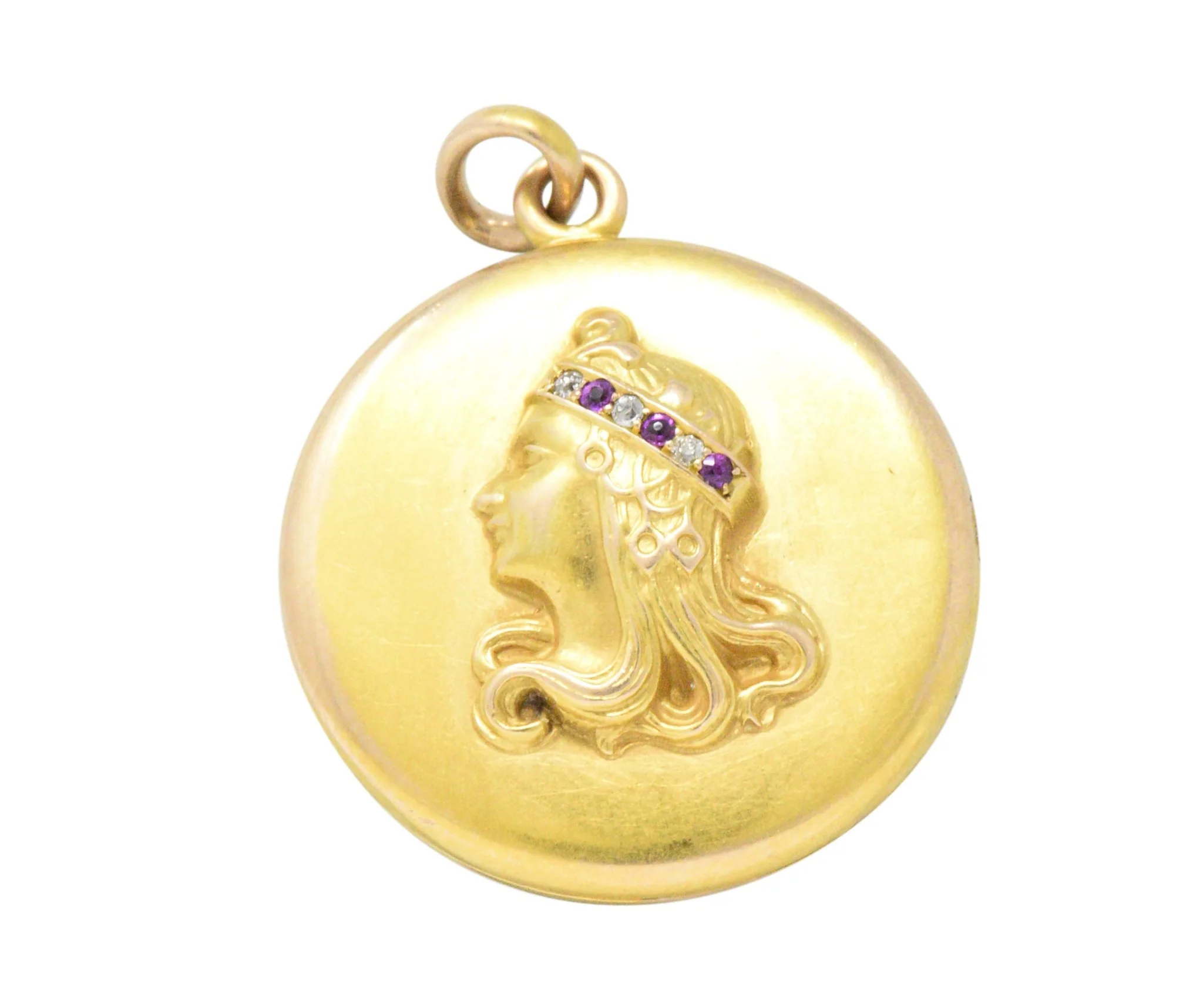 Art Nouveau Diamond Ruby 14 Karat Gold Locket Pendant - Image 3