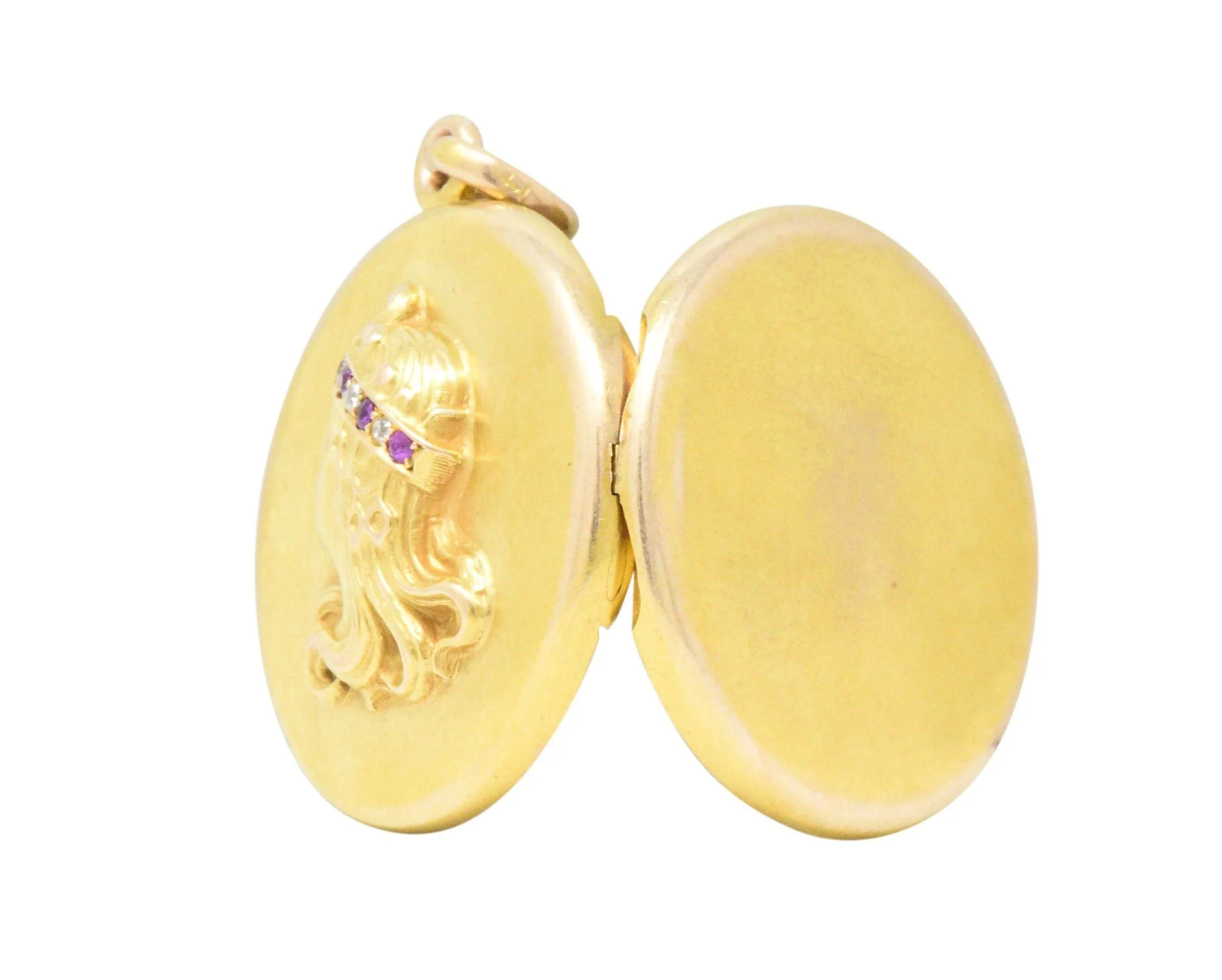 Art Nouveau Diamond Ruby 14 Karat Gold Locket Pendant - Image 4