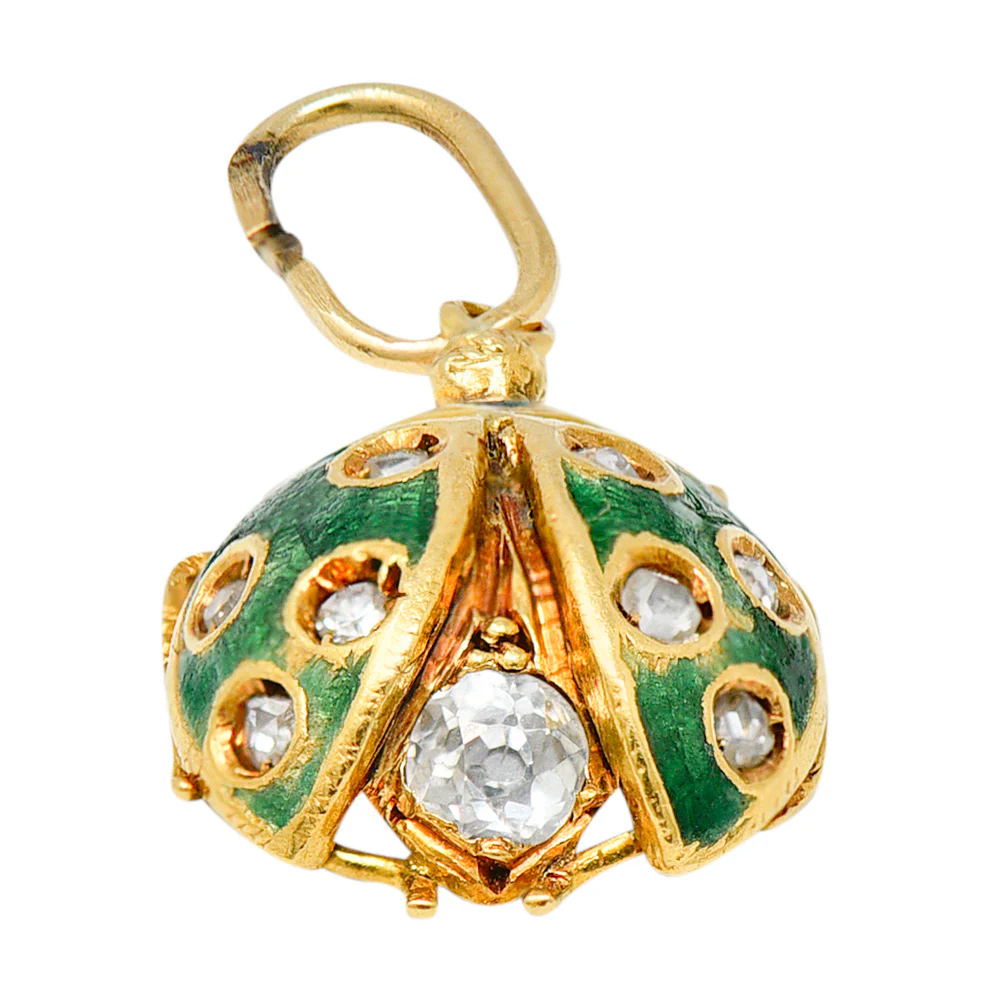 Art Nouveau Diamond Ruby Enamel 18 Karat Gold Ladybug Charm - Image 2